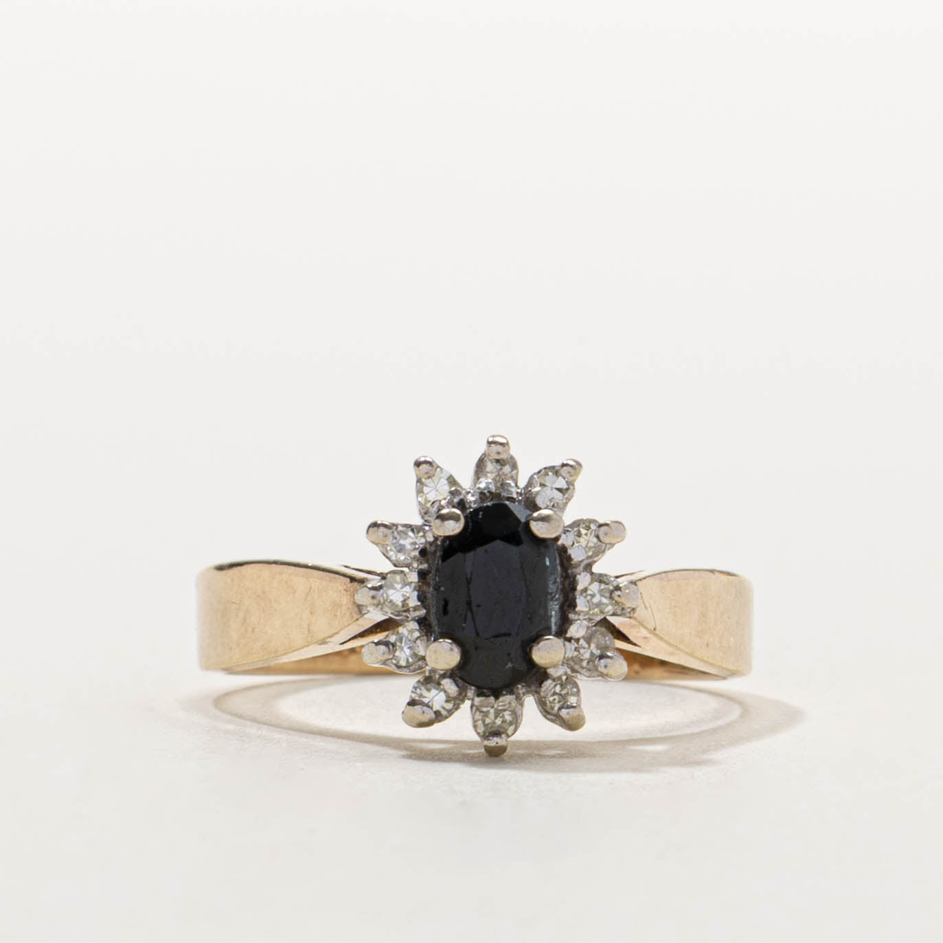 10k Oval Cut Sapphire & Diamond Petal Halo Ring | 0.60ct, 0.12ctw | SZ 5.75