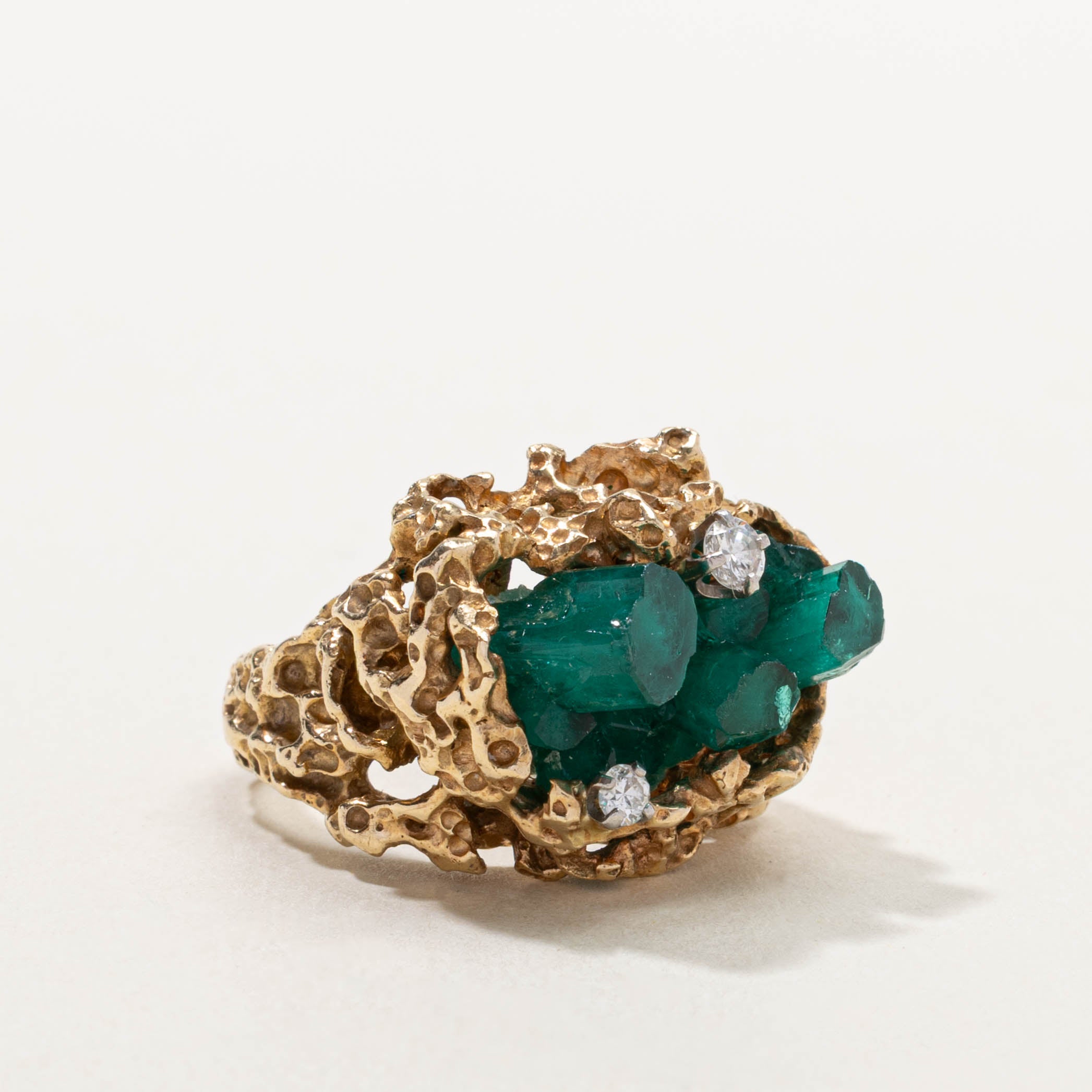 Synthetic Emerald Crystal & Diamond Cluster Cocktail Ring | 10.00ct, 0.15ctw | SZ 5.75