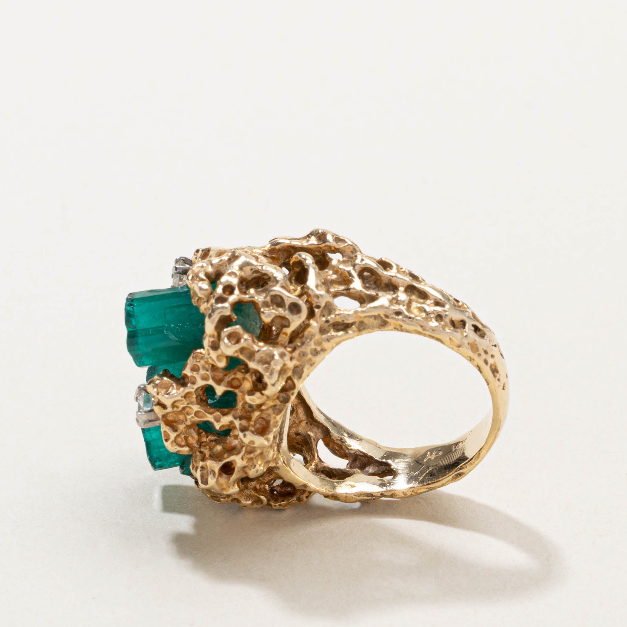 Synthetic Emerald Crystal & Diamond Cluster Cocktail Ring | 10.00ct, 0.15ctw | SZ 5.75