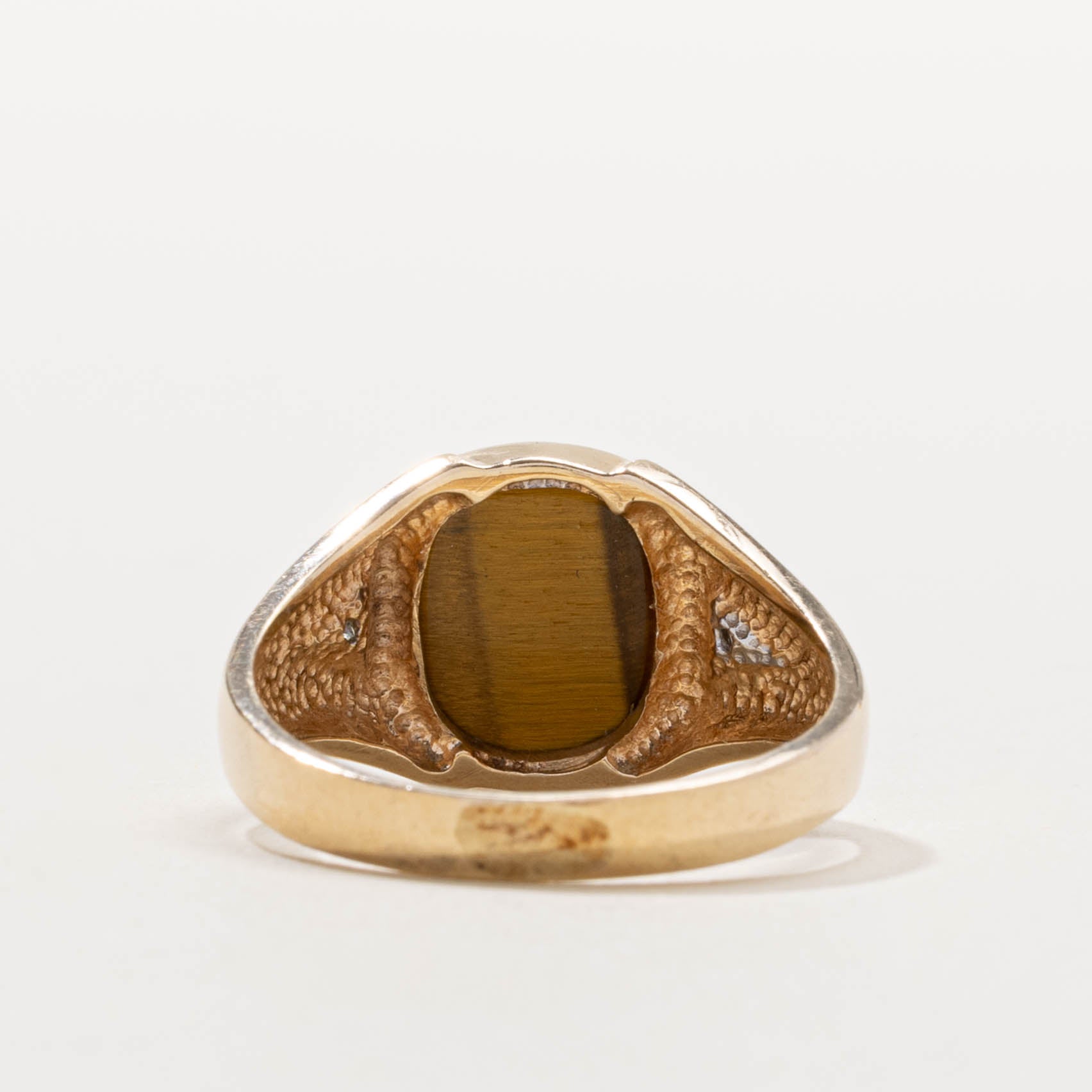 10k Tiger's Eye & Diamond Signet Ring | 2.50ct, 0.02ctw | SZ 8.5