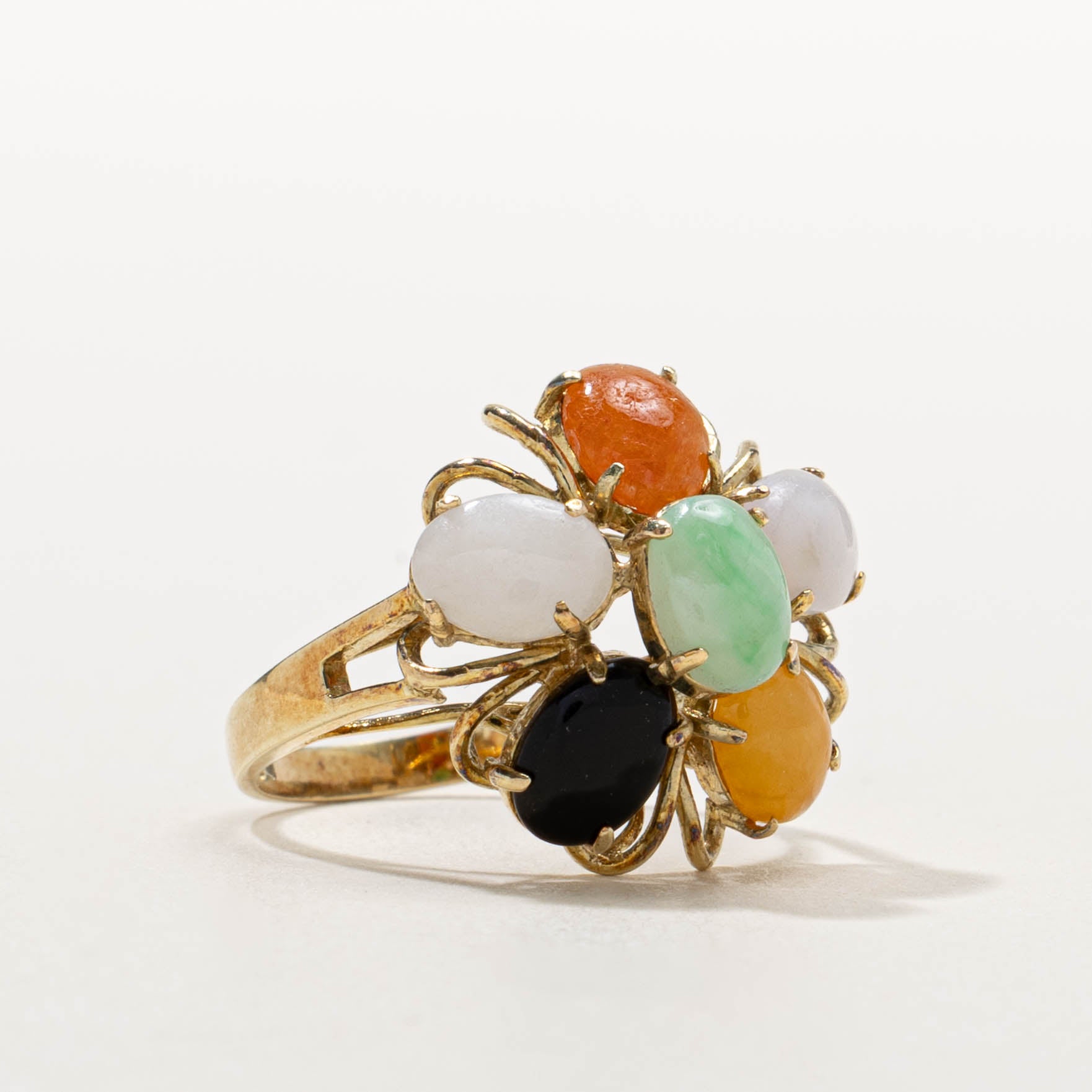 14k Multi Colour Jadeite Cluster Ring | 6.00ctw | SZ 6.5