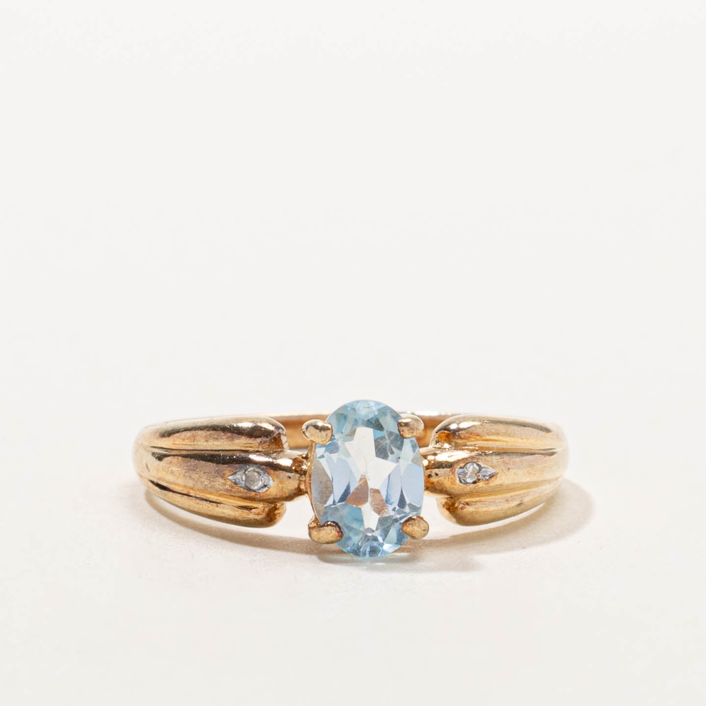 10k Blue Topaz & Diamond Accented Grooved Ring | 0.80ct, 0.01ctw | SZ 7