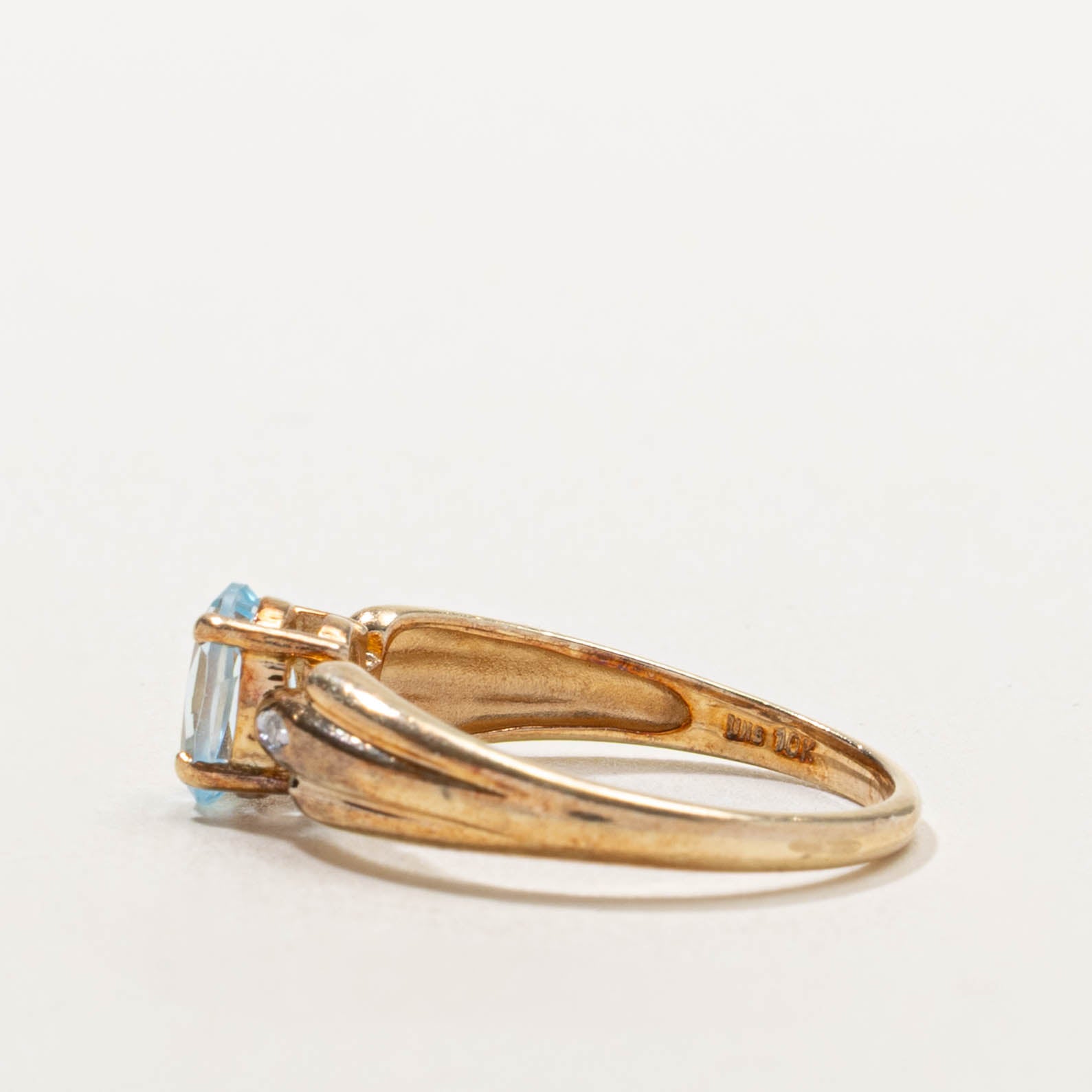 10k Blue Topaz & Diamond Accented Grooved Ring | 0.80ct, 0.01ctw | SZ 7
