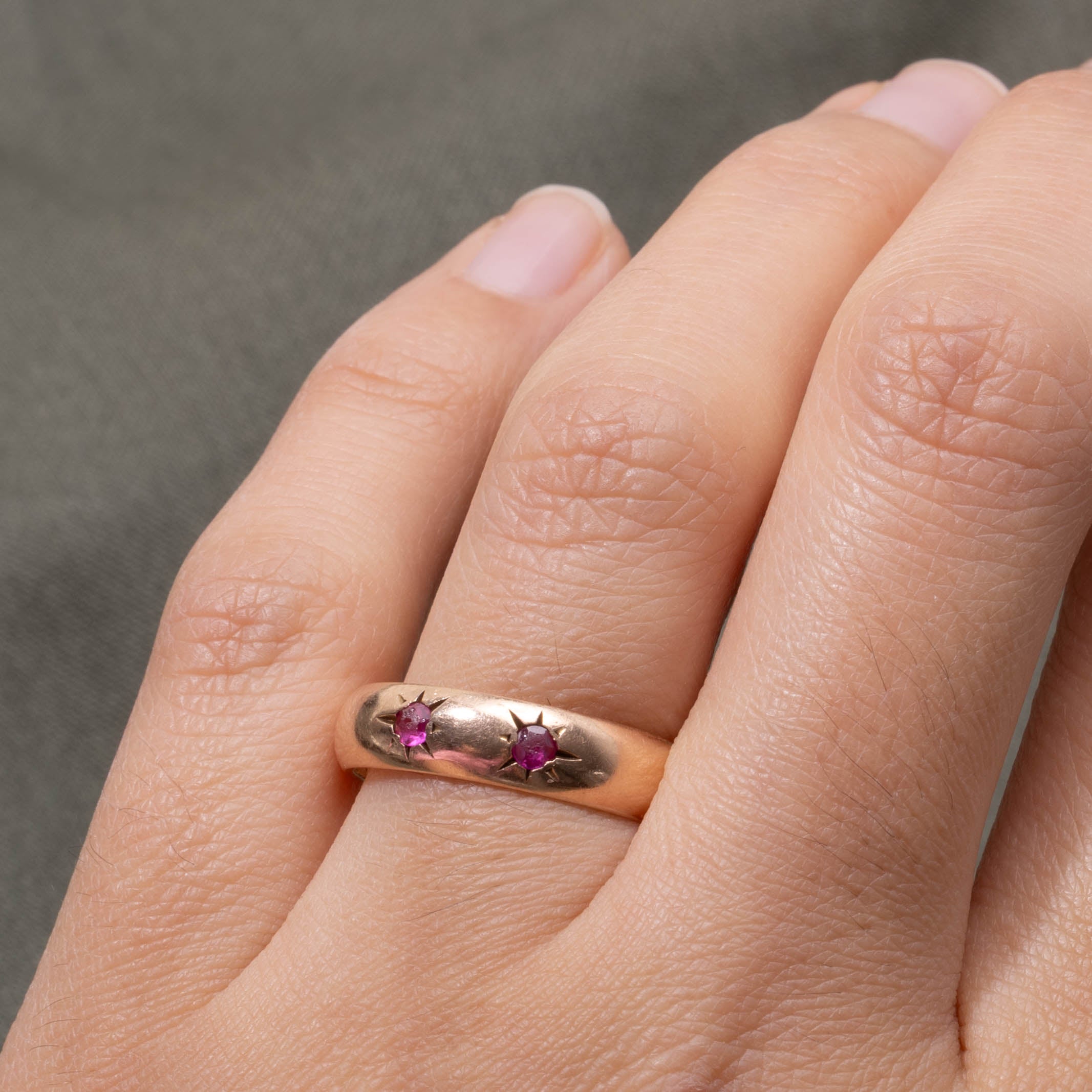1970 Kiev Two Stone Star Set Synthetic Ruby Band | 0.10ctw | SZ 7.75