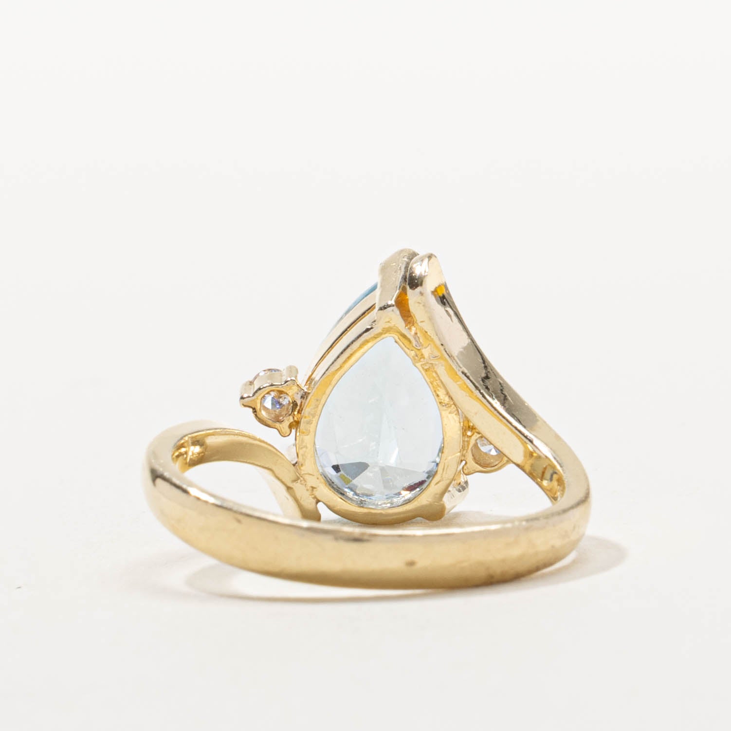 14k Pear Cut Blue Topaz & Diamond Bypass Ring | 3.85ct, 0.07ctw | SZ 6