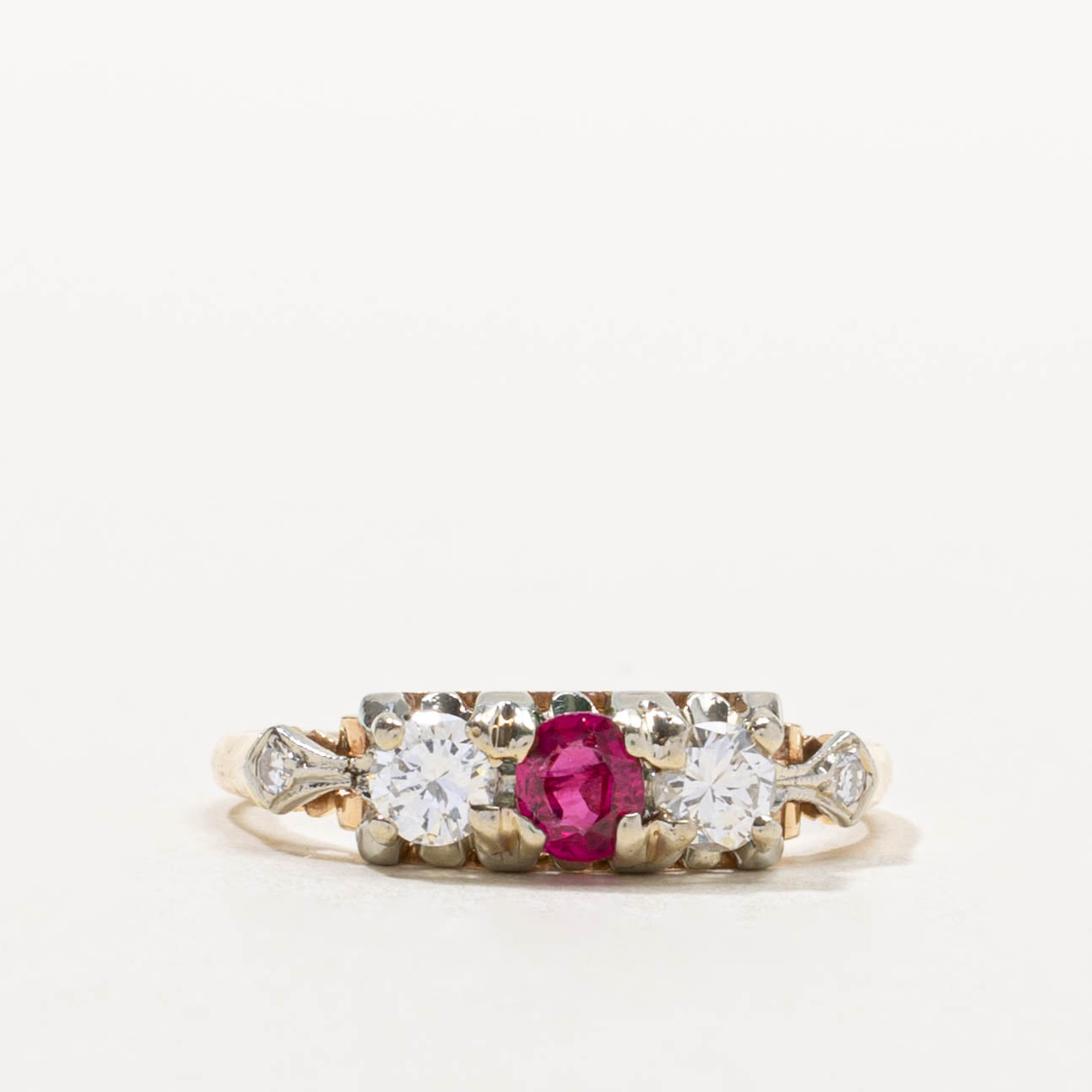 ‘Birks’ Art Deco Three Stone Ruby & Diamond Ring | 0.25ct, 0.30ctw | SZ 6