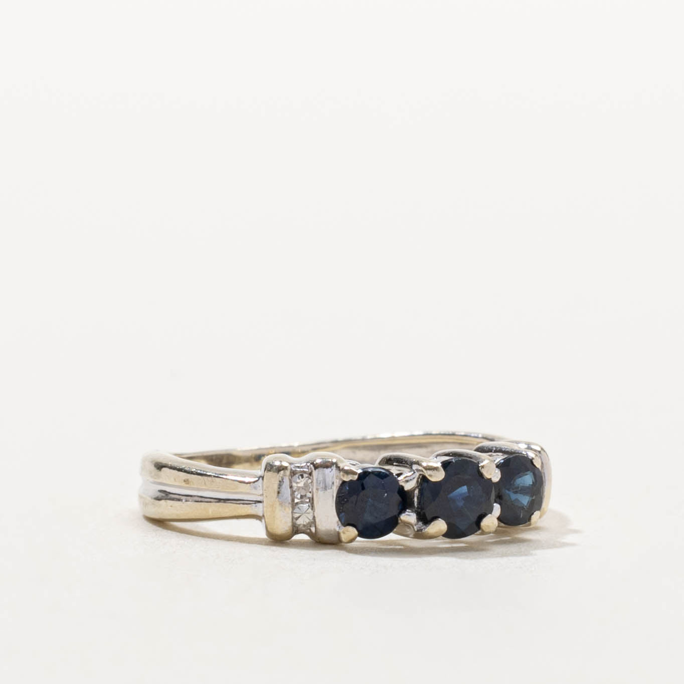 10k Three Stone Sapphire & Diamond Accented Ring | 0.50ctw, 0.04ctw | SZ 3.25