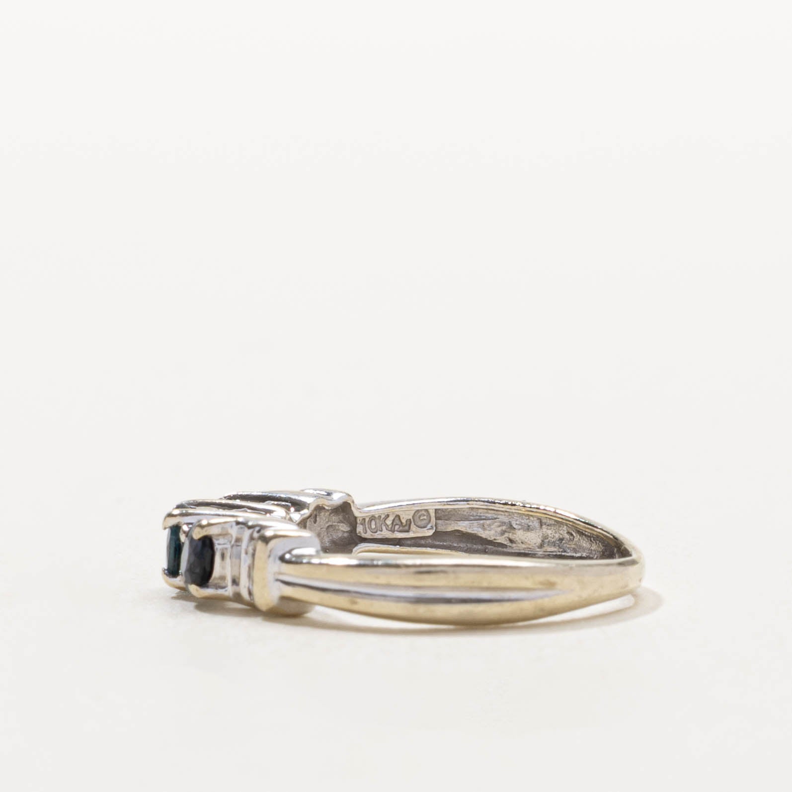 10k Three Stone Sapphire & Diamond Accented Ring | 0.50ctw, 0.04ctw | SZ 3.25