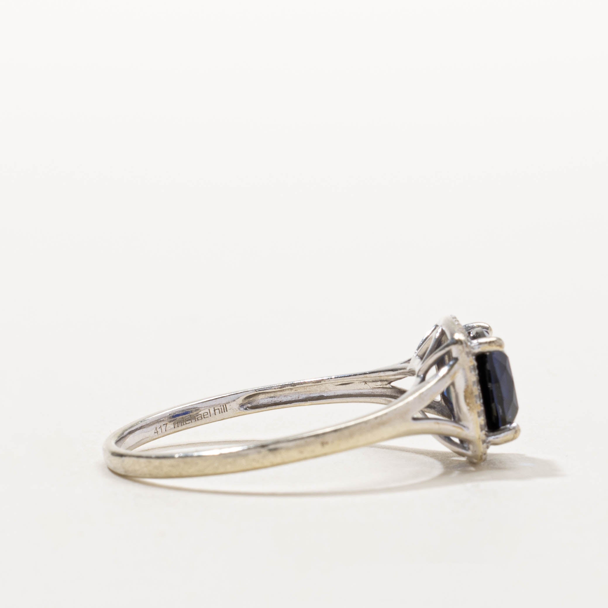 10k Cushion Cut Synthetic Sapphire & Diamond Halo Ring | 2.50ct, 0.10ctw | SZ 12.75