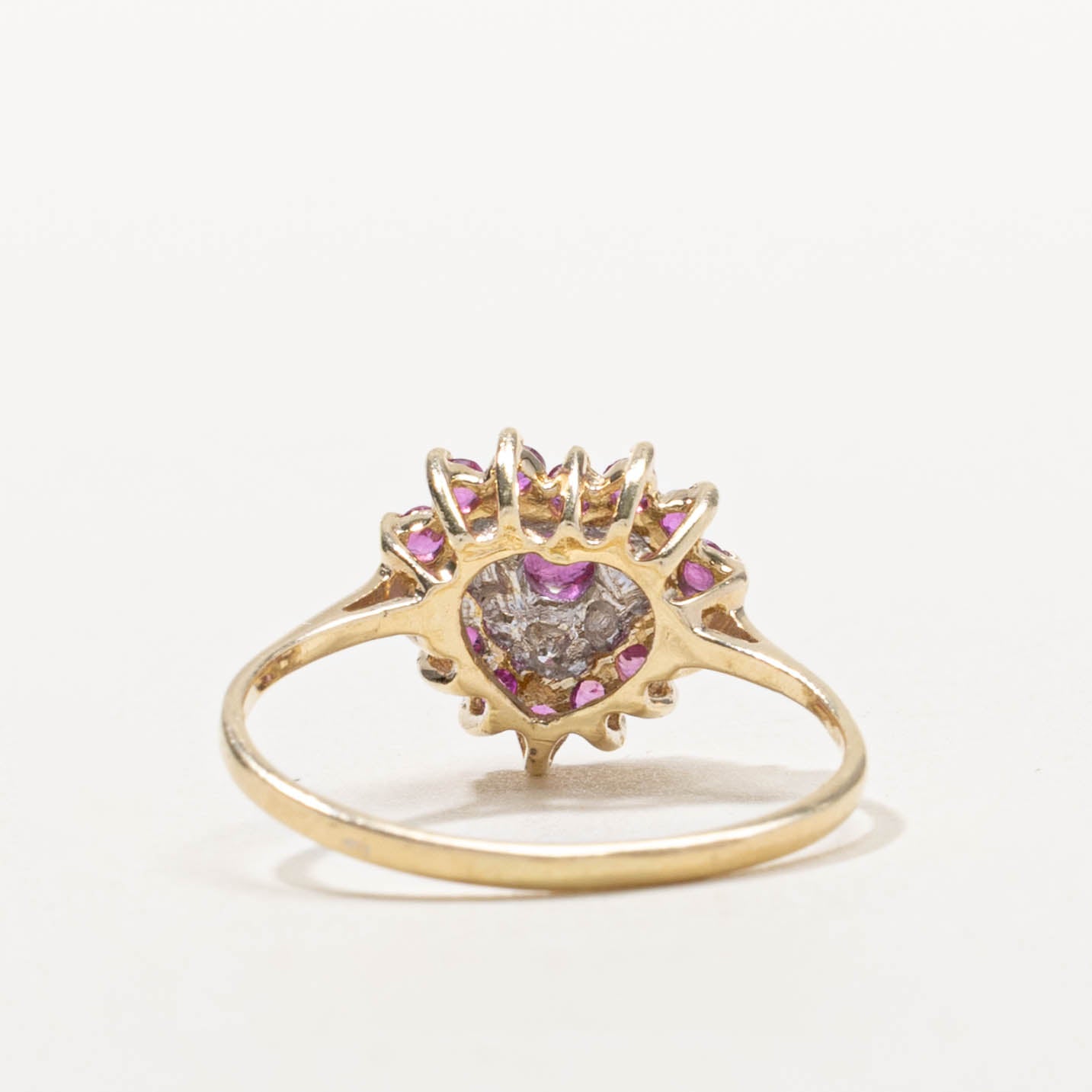 10k Ruby & Diamond Heart Cluster Ring | 0.45ctw, 0.03ctw | SZ 7.25