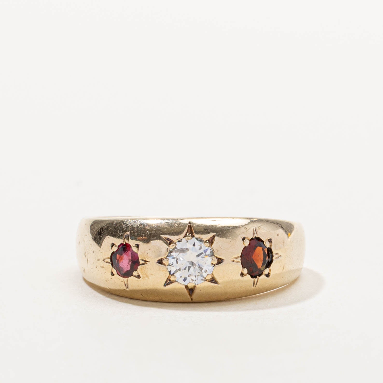 10k Star Set Garnet, Ruby & Diamond Band | 0.32ct, 0.35ctw | SZ 9.25