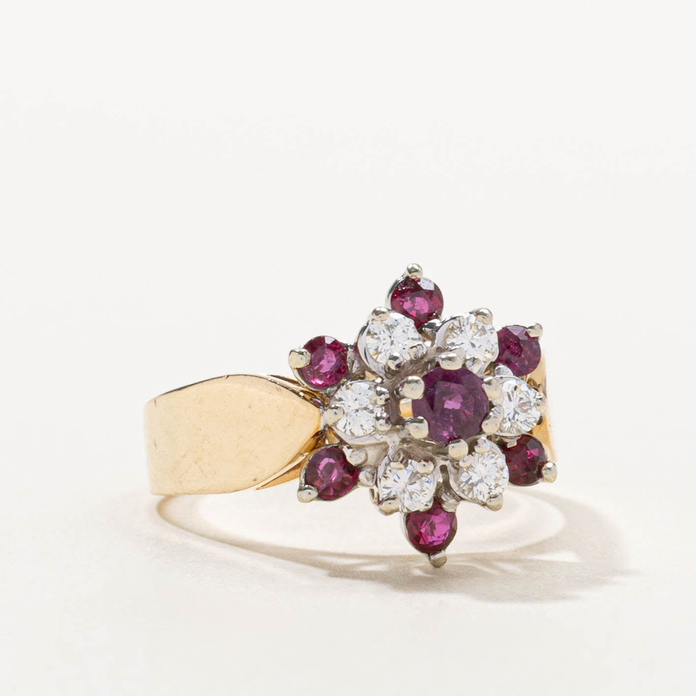 14k Ruby & Diamond Floral Cluster Ring | 0.54ctw, 0.30ctw | SZ 6.75