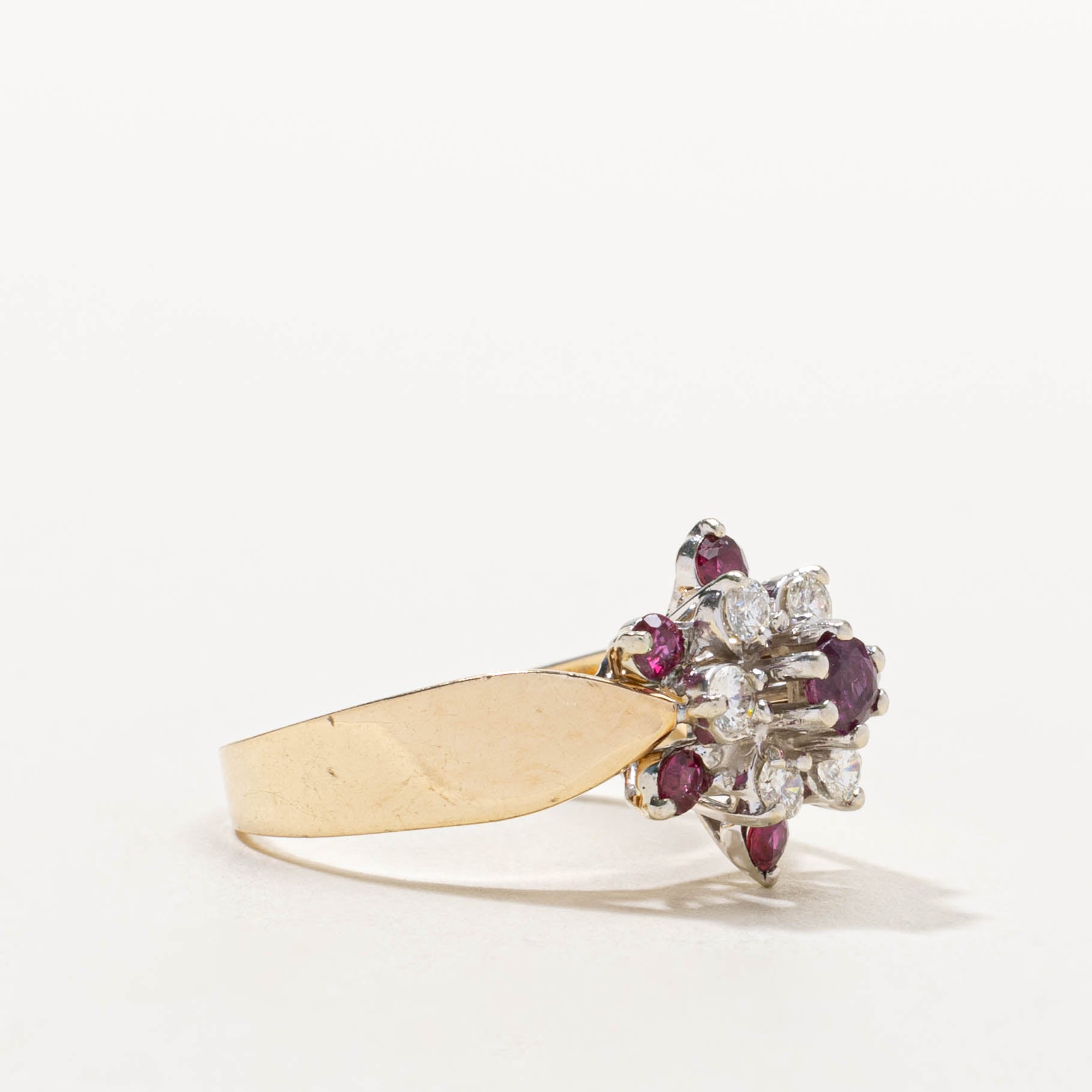14k Ruby & Diamond Floral Cluster Ring | 0.54ctw, 0.30ctw | SZ 6.75