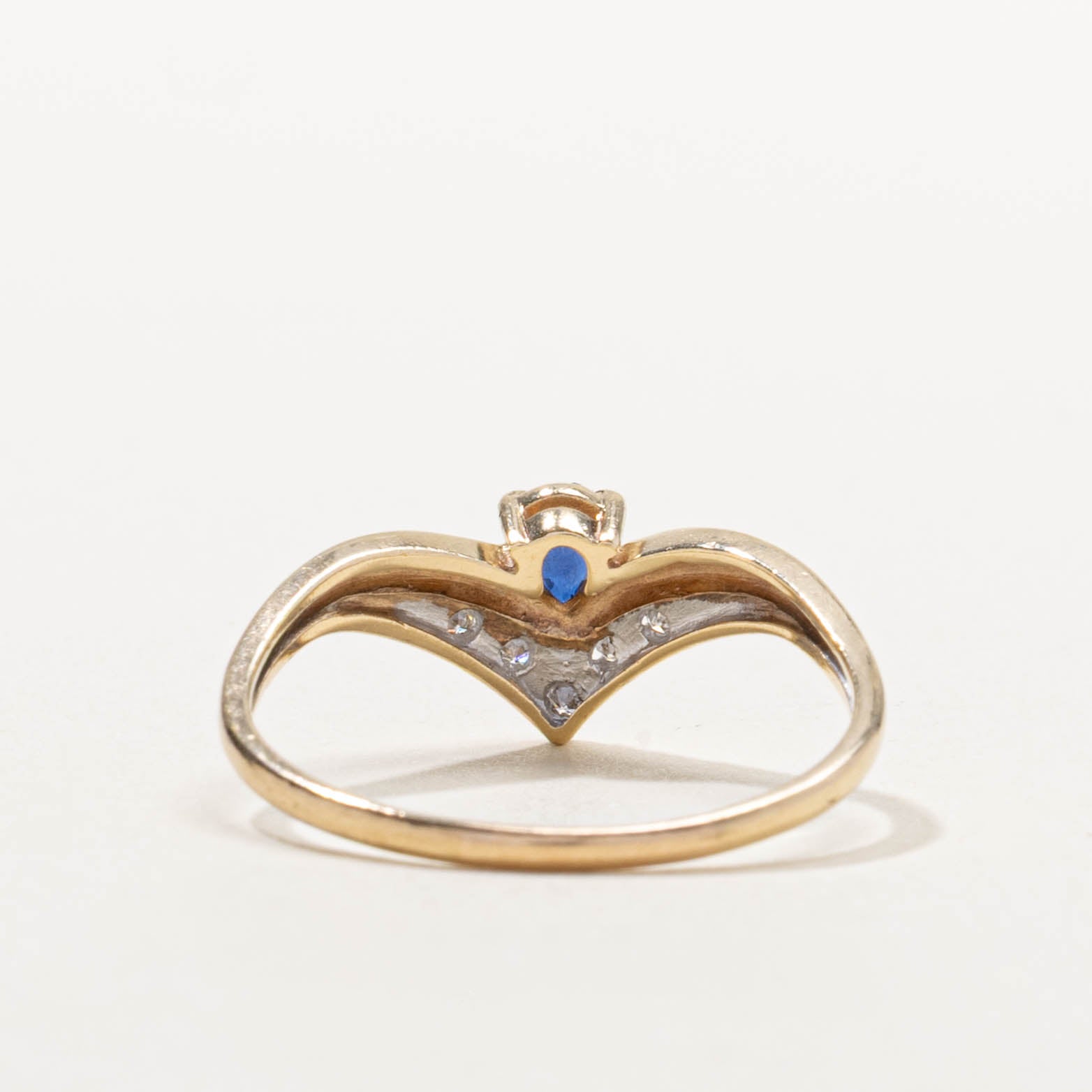 10k Sapphire & Diamond Accented Chevron Ring | 0.17ct, 0.03ctw | SZ 9