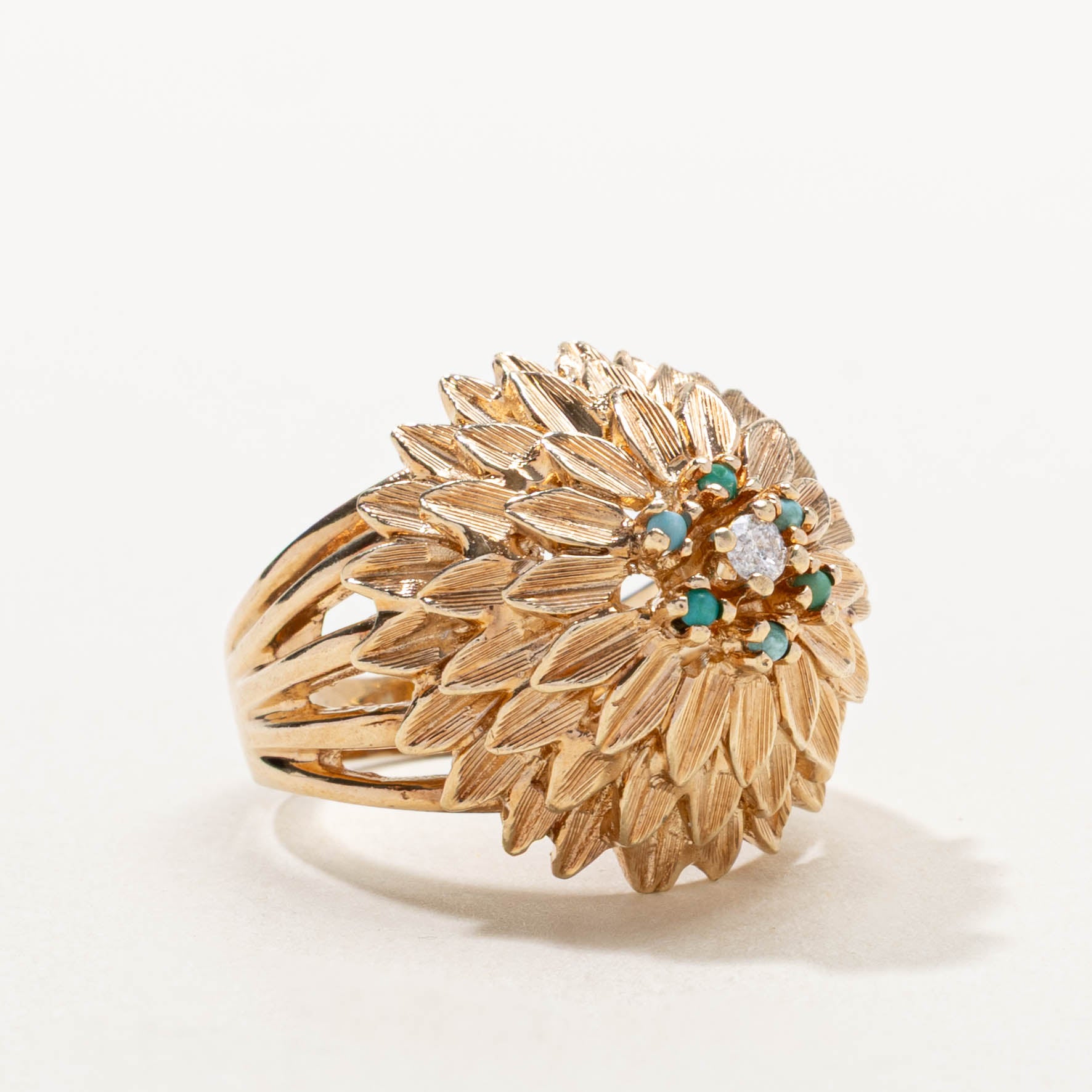 Glass & Diamond Floral Cluster Cocktail Ring | 0.06ctw, 0.05ctw | SZ 6.5