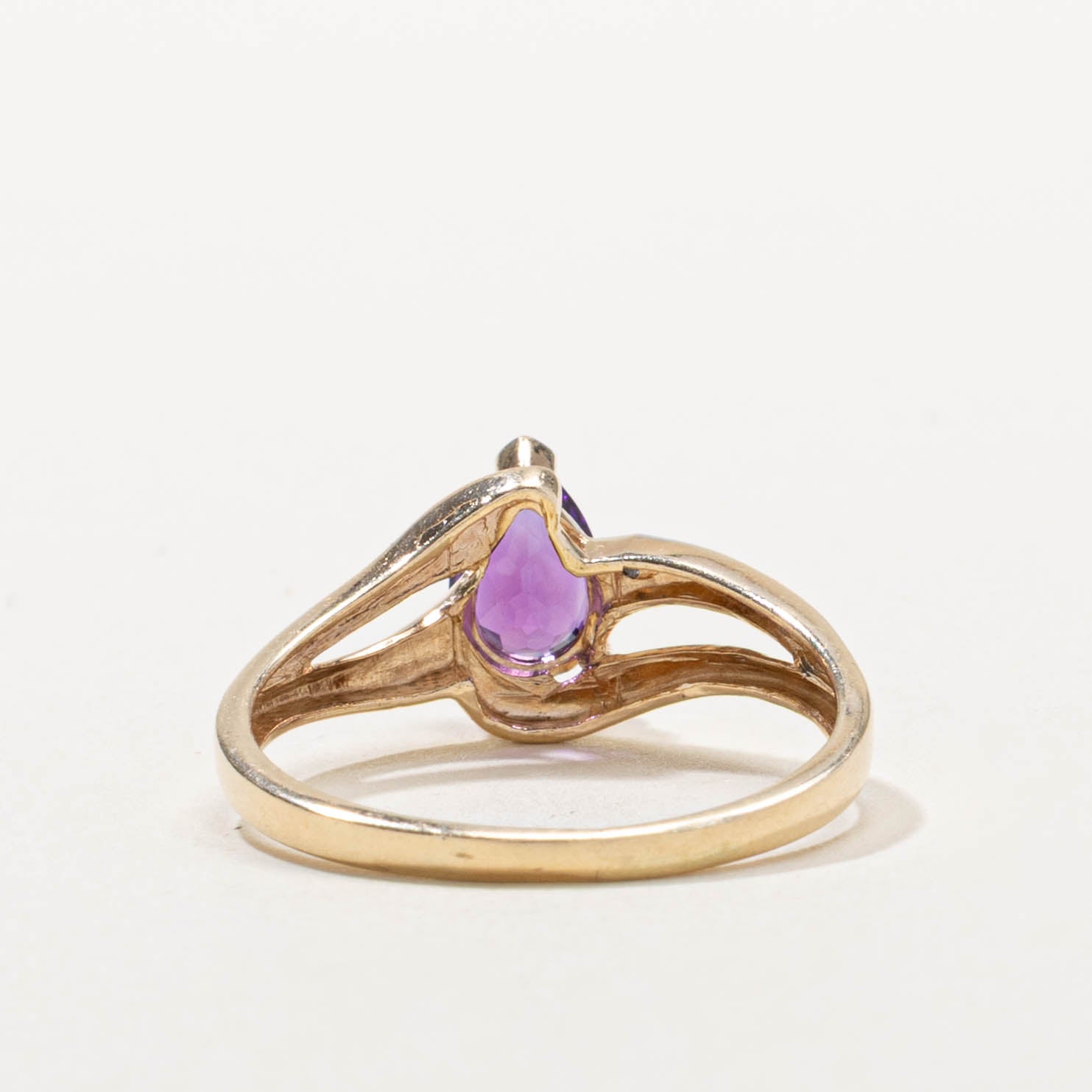 10k Pear Cut Amethyst & Diamond Accented Bypass Ring | 0.50ct, 0.01ctw | SZ 8.5
