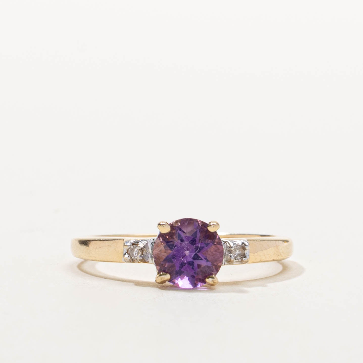 14k Round Cut Amethyst & Diamond Accented Ring | 0.75ct | SZ 7