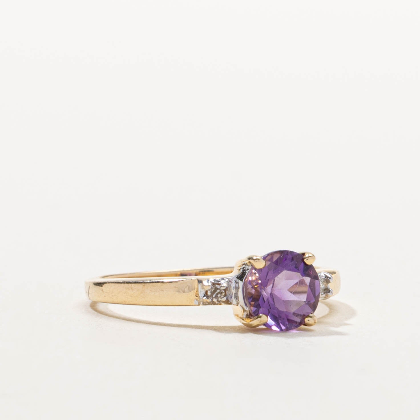 14k Round Cut Amethyst & Diamond Accented Ring | 0.75ct | SZ 7