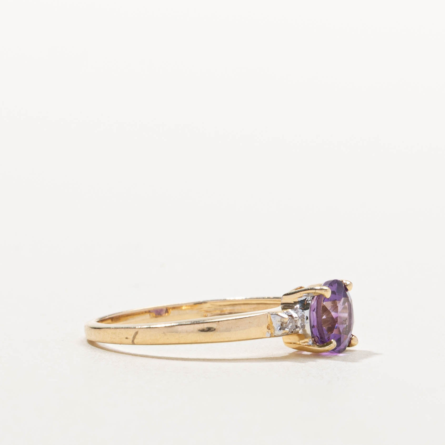14k Round Cut Amethyst & Diamond Accented Ring | 0.75ct | SZ 7