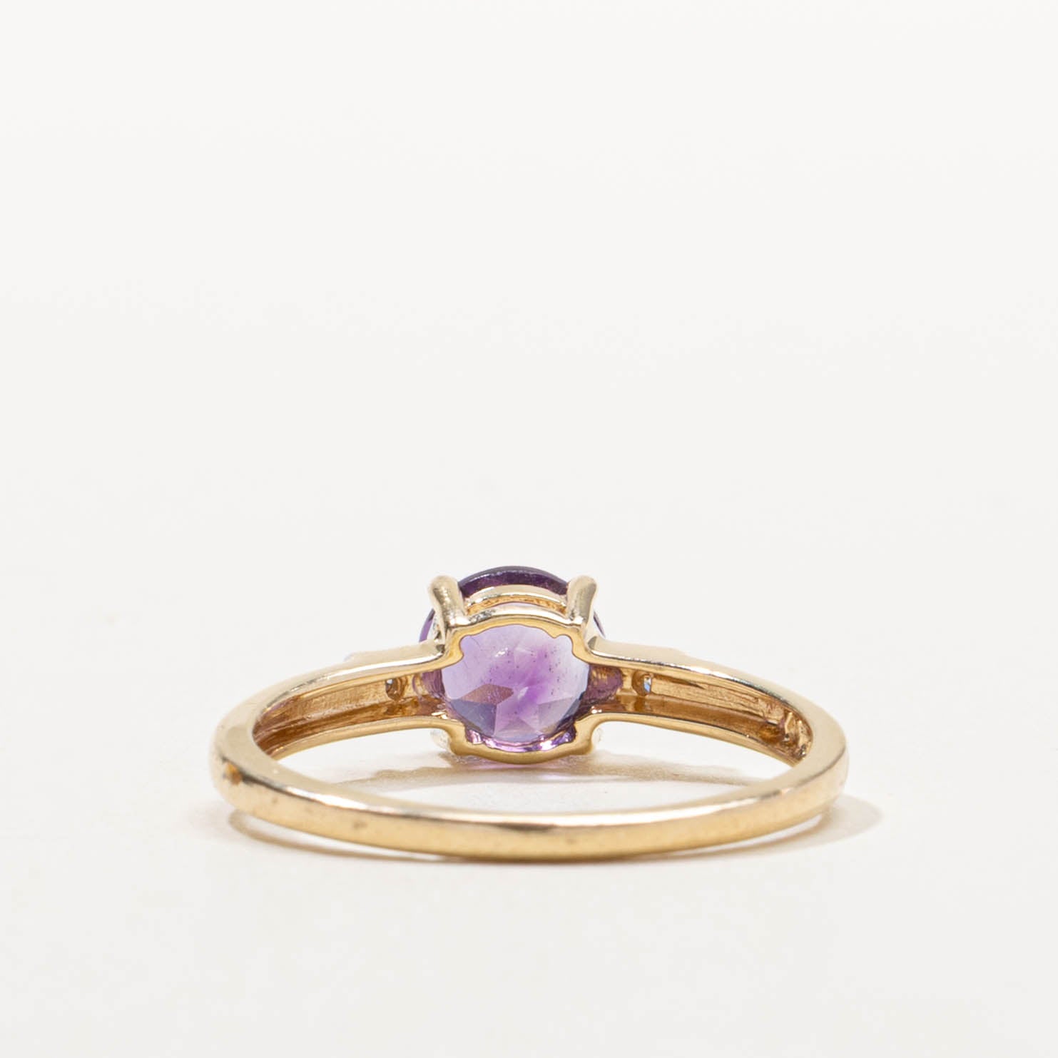 14k Round Cut Amethyst & Diamond Accented Ring | 0.75ct | SZ 7