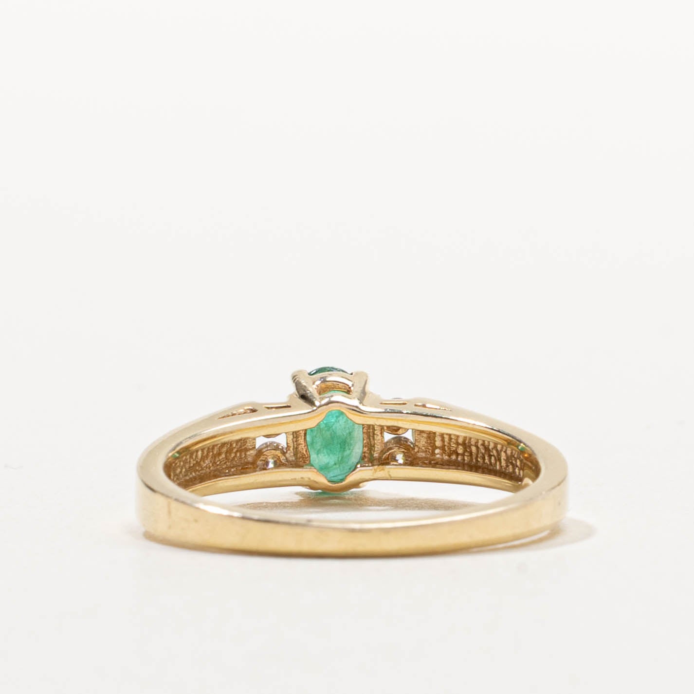 14k Oval Cut Emerald & Diamond Accented Ring | 0.35ct, 0.08ctw | SZ 6.5