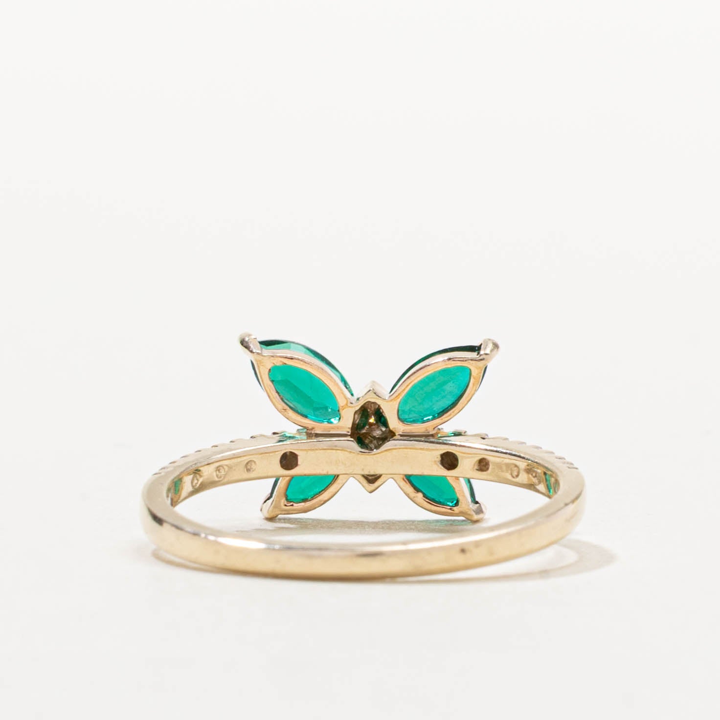 10k Synthetic Emerald & Diamond Butterfly Ring | 0.50ctw, 0.02ctw | SZ 7.25