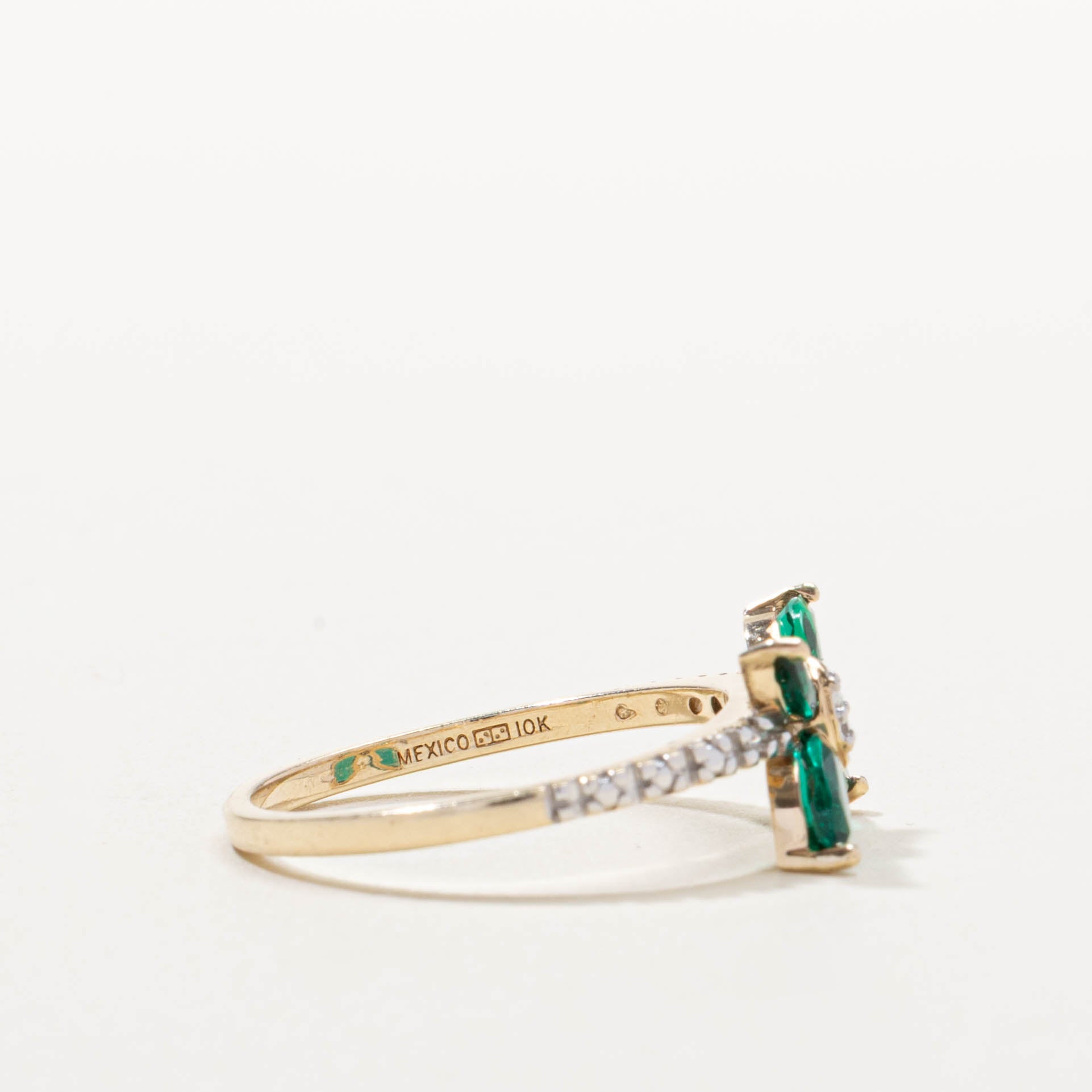 10k Synthetic Emerald & Diamond Butterfly Ring | 0.50ctw, 0.02ctw | SZ 7.25