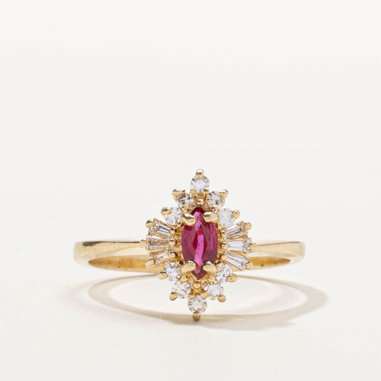 14k Marquise Cut Ruby & Diamond Halo Ring | 0.20ct, 0.25ctw | SZ 6.75