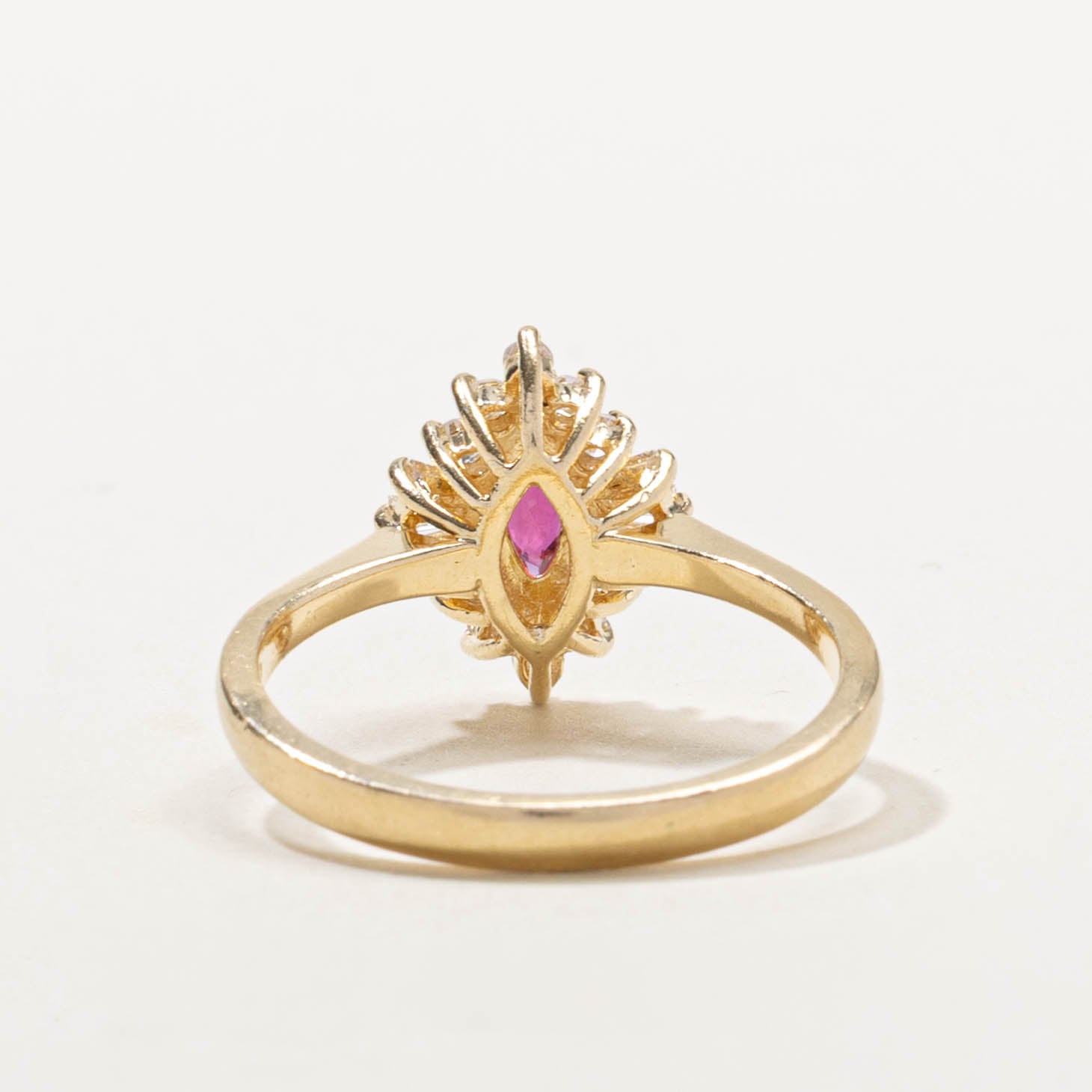 14k Marquise Cut Ruby & Diamond Halo Ring | 0.20ct, 0.25ctw | SZ 6.75