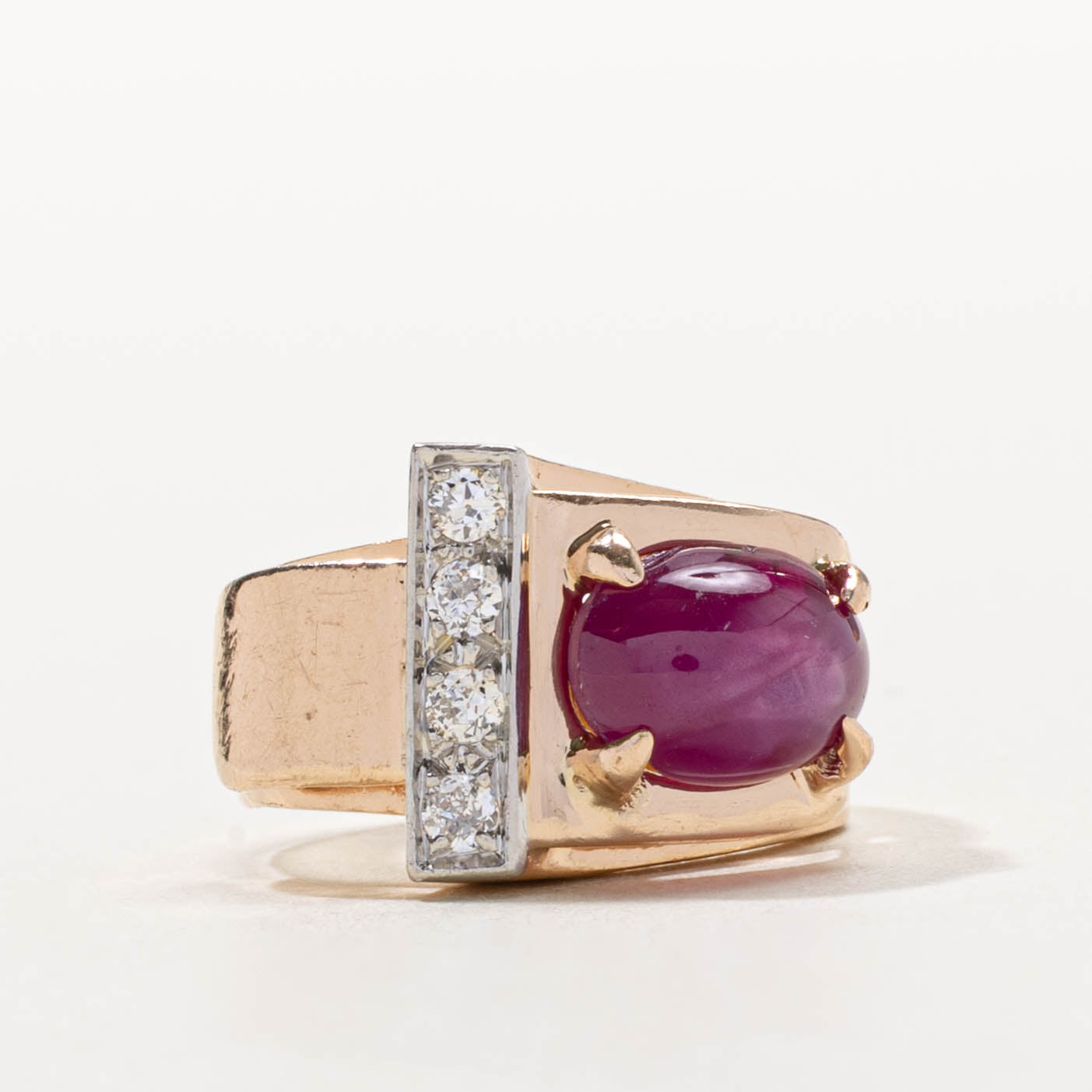 14k Star Ruby & Diamond Accented Geometric Ring | 3.75ct, 0.16ctw | SZ 3