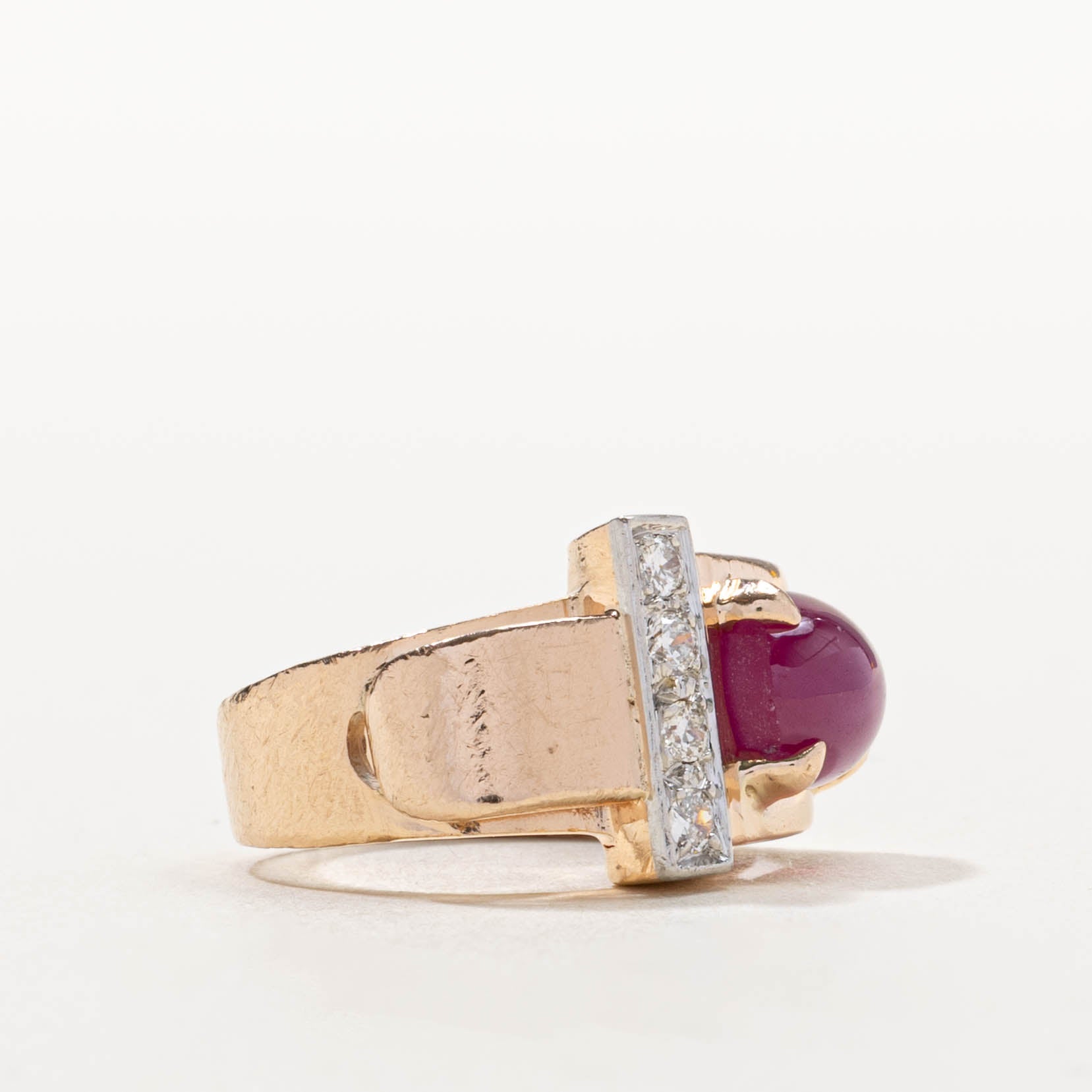14k Star Ruby & Diamond Accented Geometric Ring | 3.75ct, 0.16ctw | SZ 3