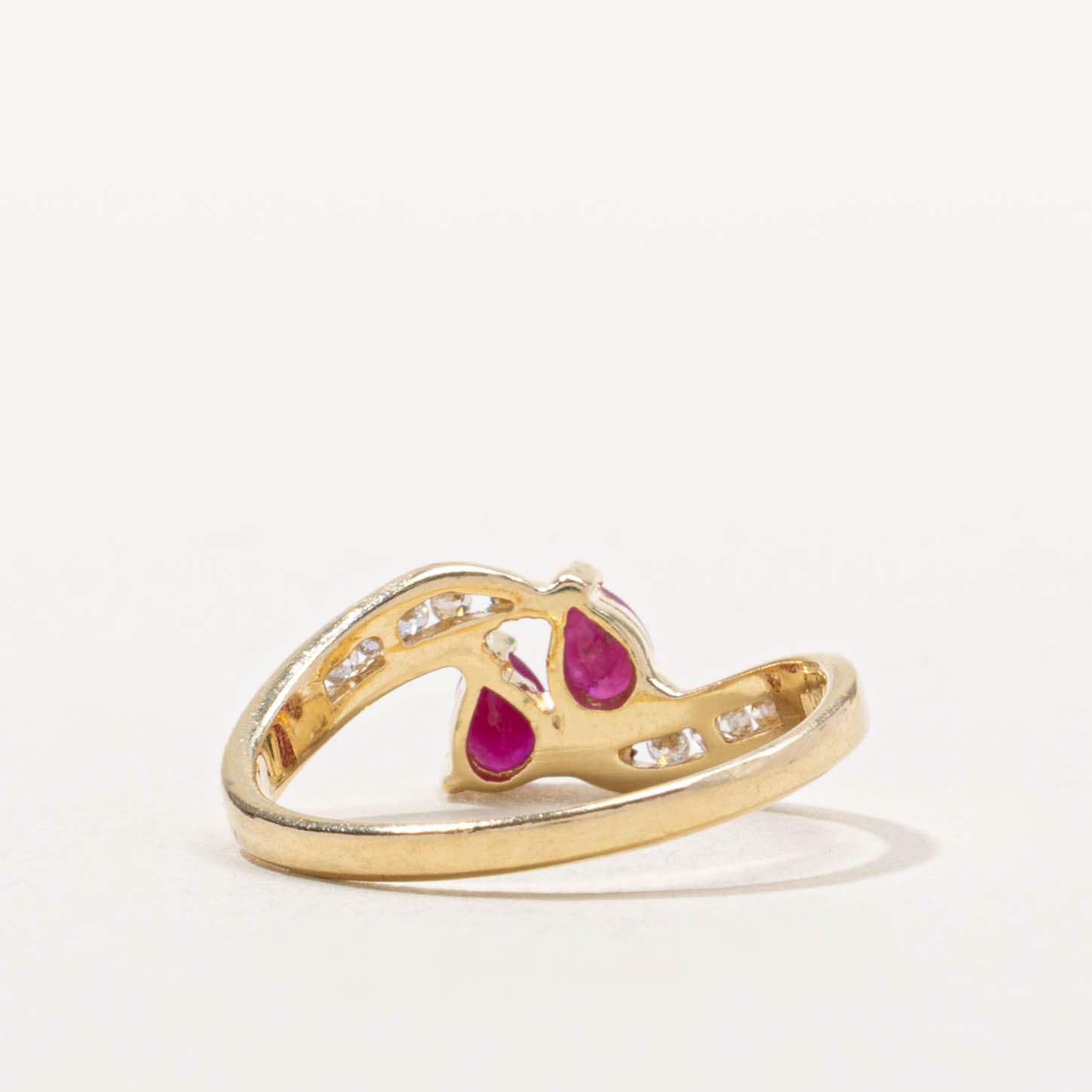 14k Two Stone Ruby & Diamond Accented Bypass Ring | 0.30ctw, 0.10ctw | SZ 6