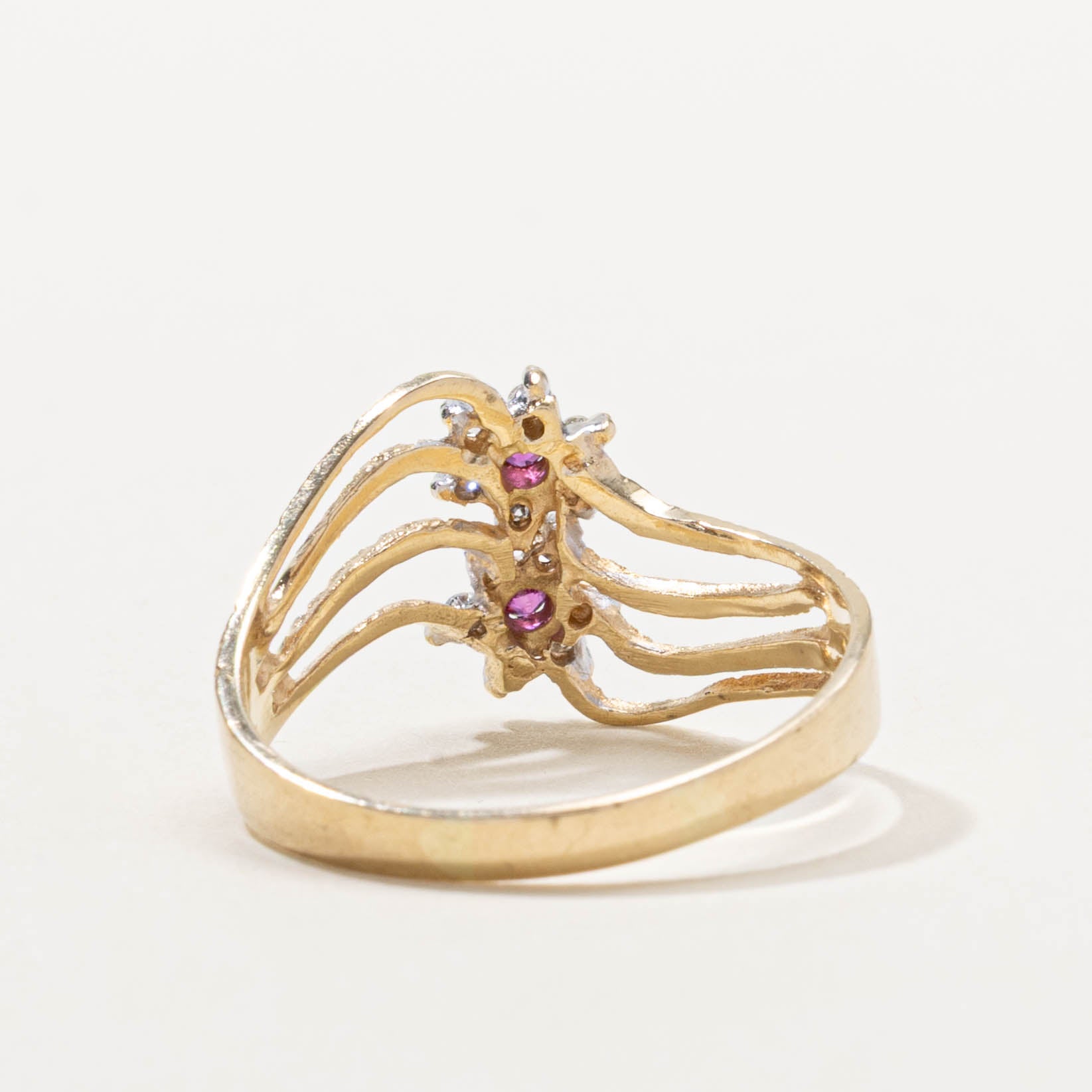 10k Ruby & Diamond Cluster Wave Ring | 0.04ctw, 0.06ctw | SZ 8