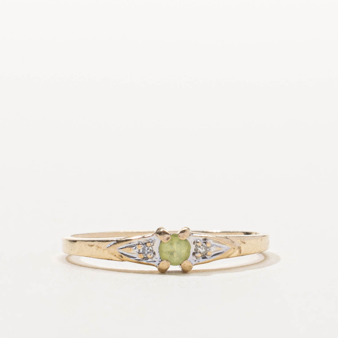 10k Peridot & Diamond Accented Petite Ring | 0.08ct, 0.01ctw | SZ 5.75
