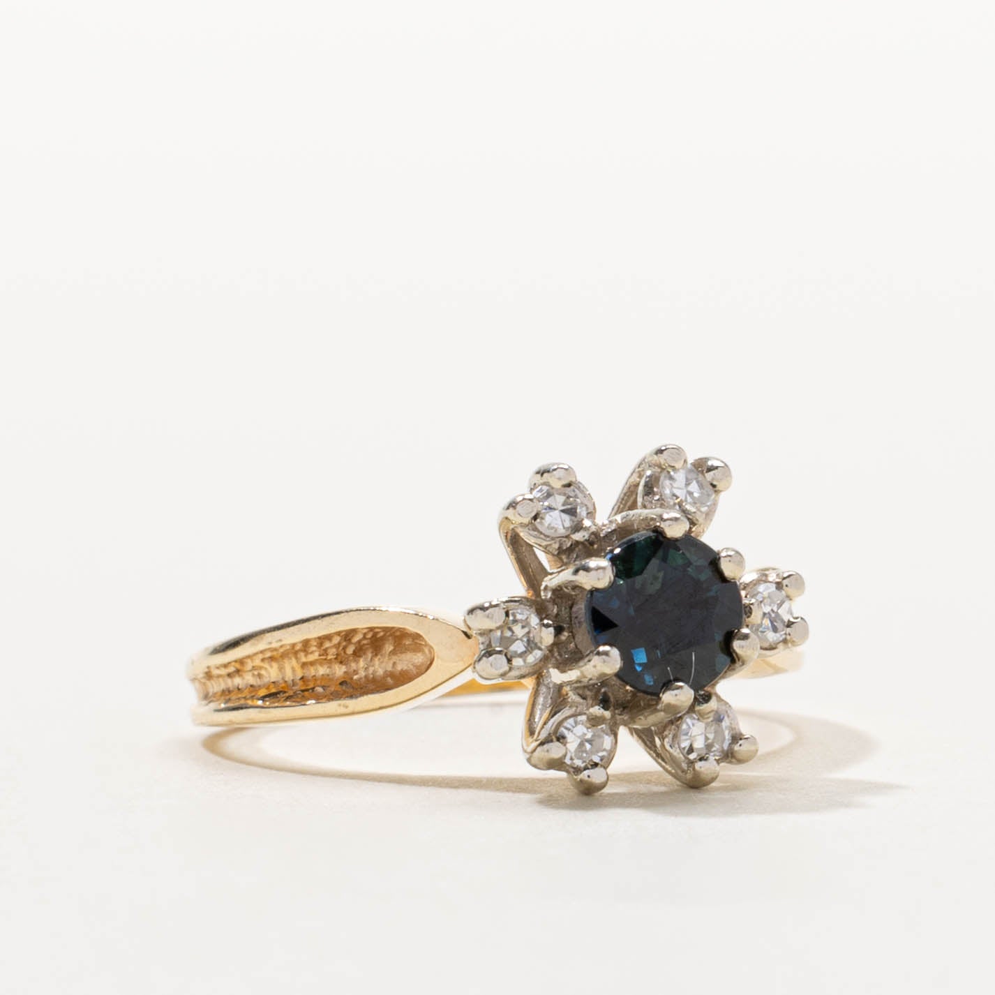 14k Sapphire & Diamond Petal Ring | 0.55ct, 0.12ctw | SZ 5