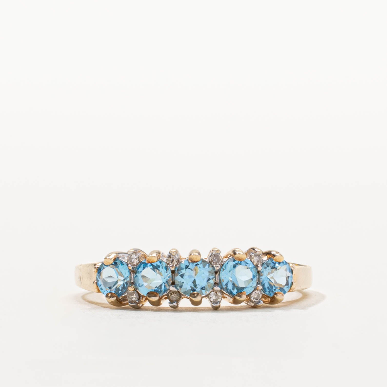 Five Stone Blue Topaz & Diamond Accented Ring | 1.00ctw, 0.04ctw | SZ 9.5