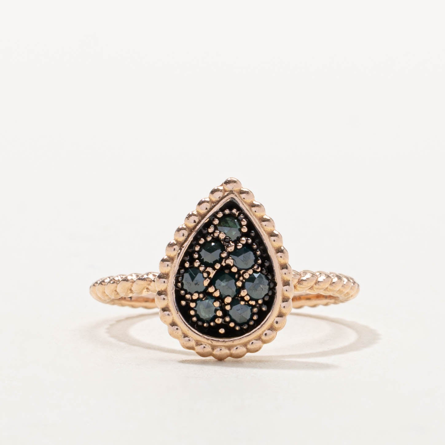 14k Rose Cut Blue Diamond Teardrop Ring | 0.16ctw | SZ 5.75