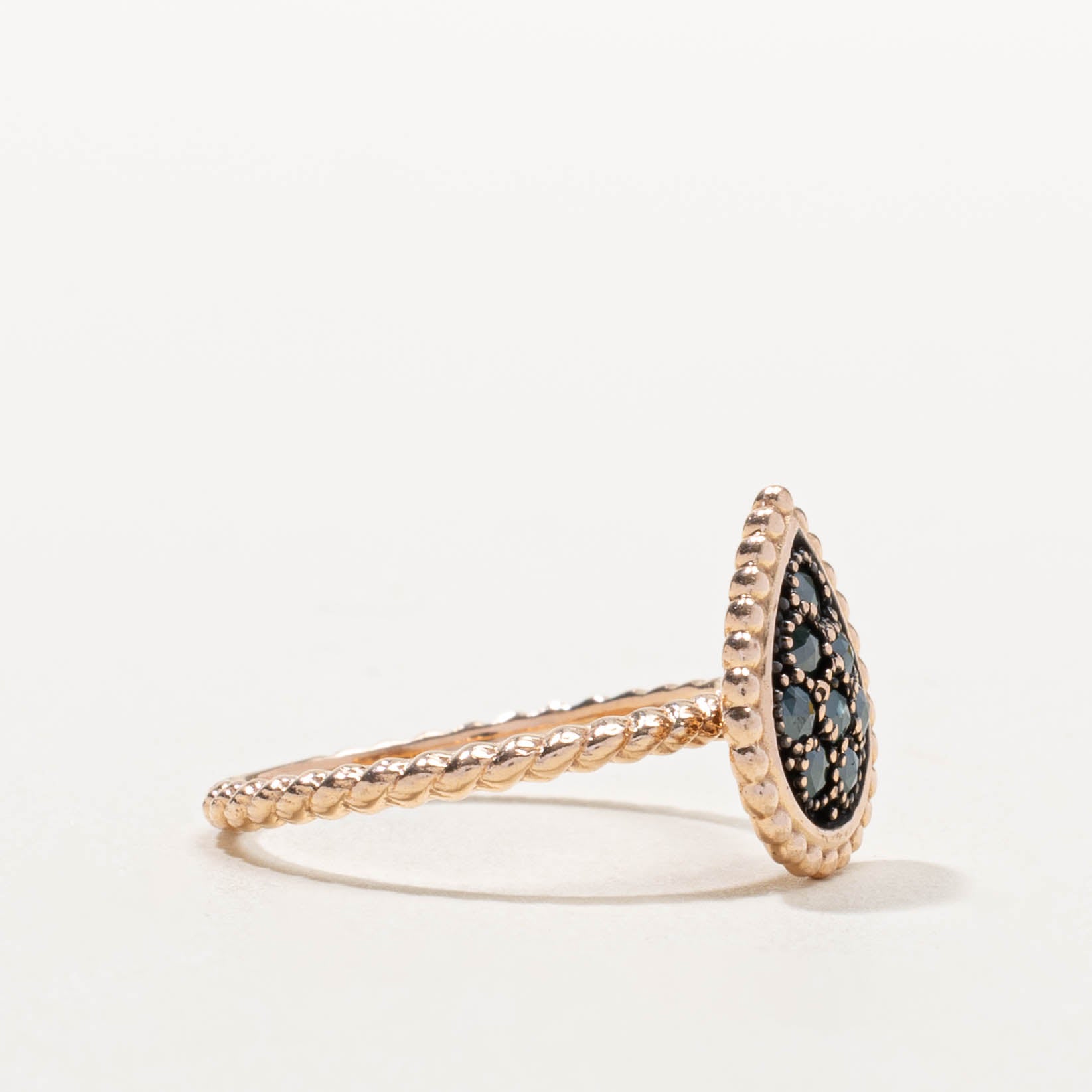 14k Rose Cut Blue Diamond Teardrop Ring | 0.16ctw | SZ 5.75