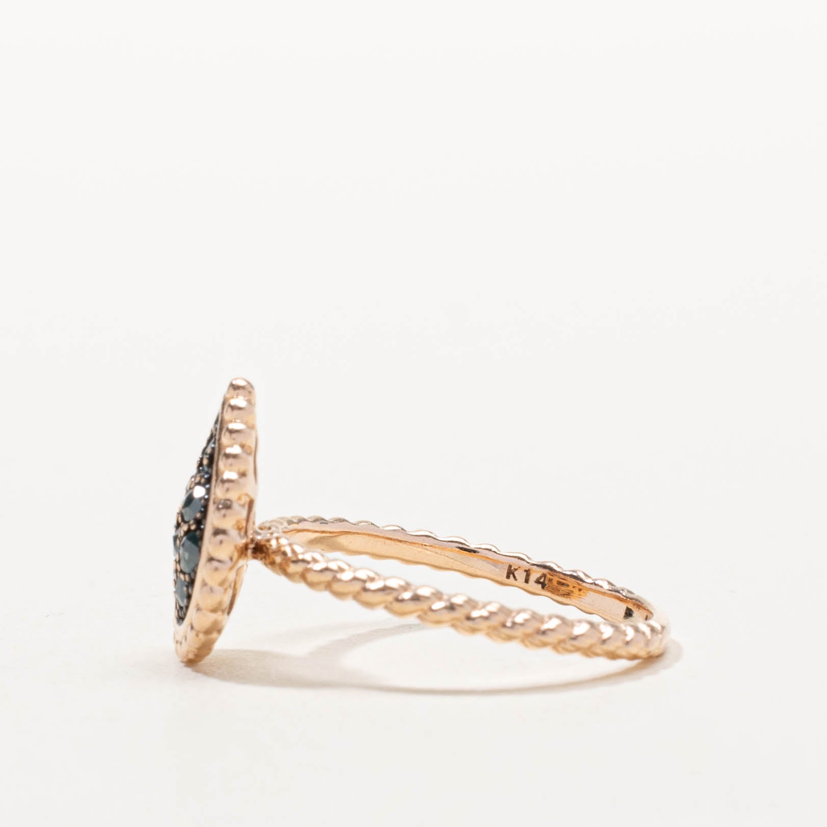 14k Rose Cut Blue Diamond Teardrop Ring | 0.16ctw | SZ 5.75