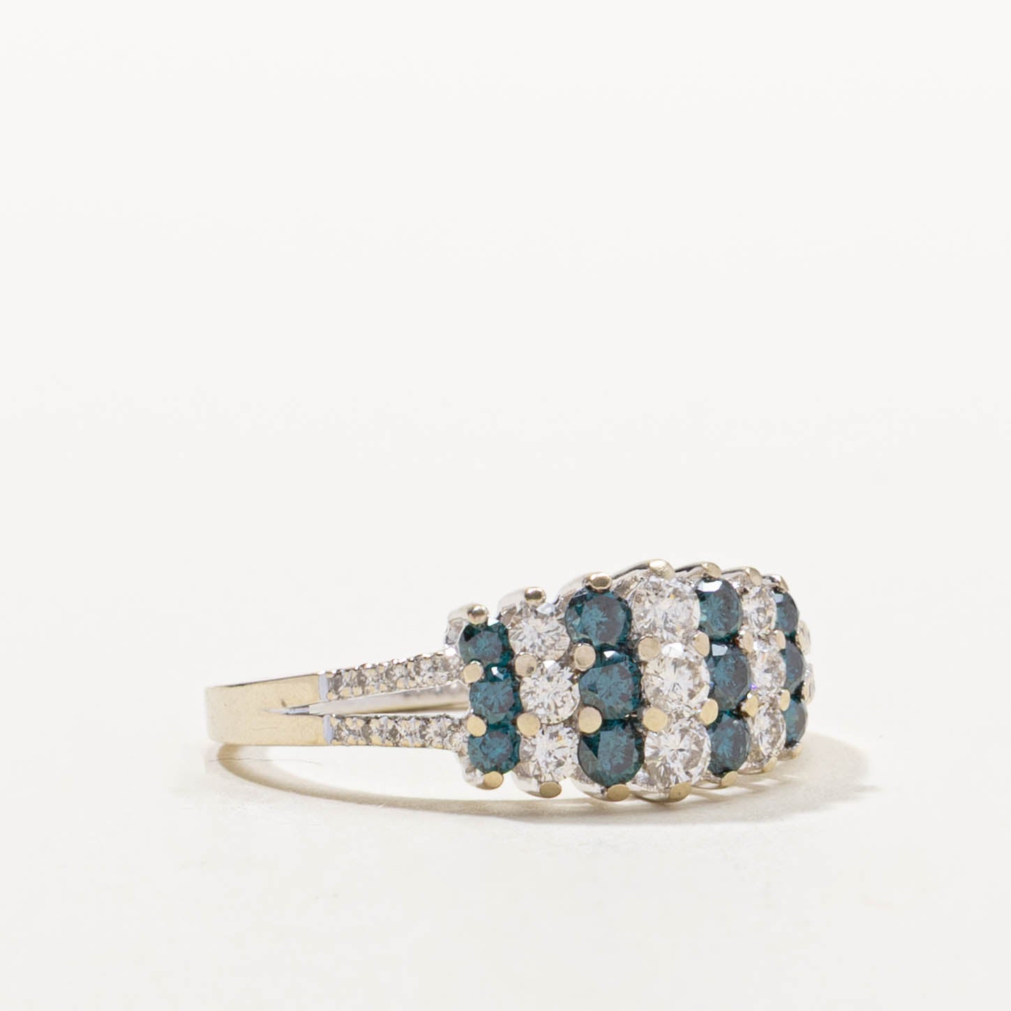 14k Blue & White Diamond Multi Row Ring | 1.00ctw | SZ 8