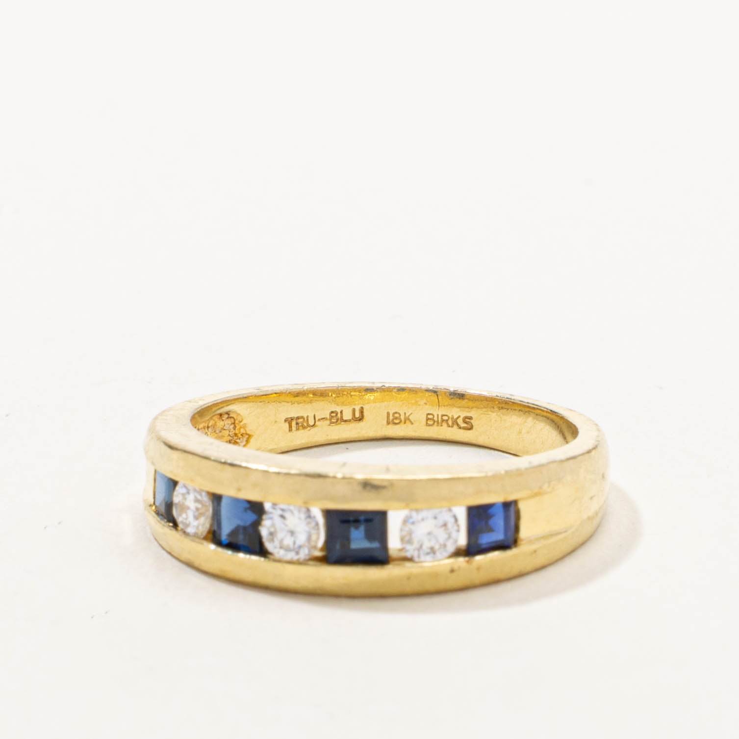 ‘Birks’ 18k Semi Eternity Sapphire & Diamond Band | 0.52ctw, 0.24ctw | SZ 6.75