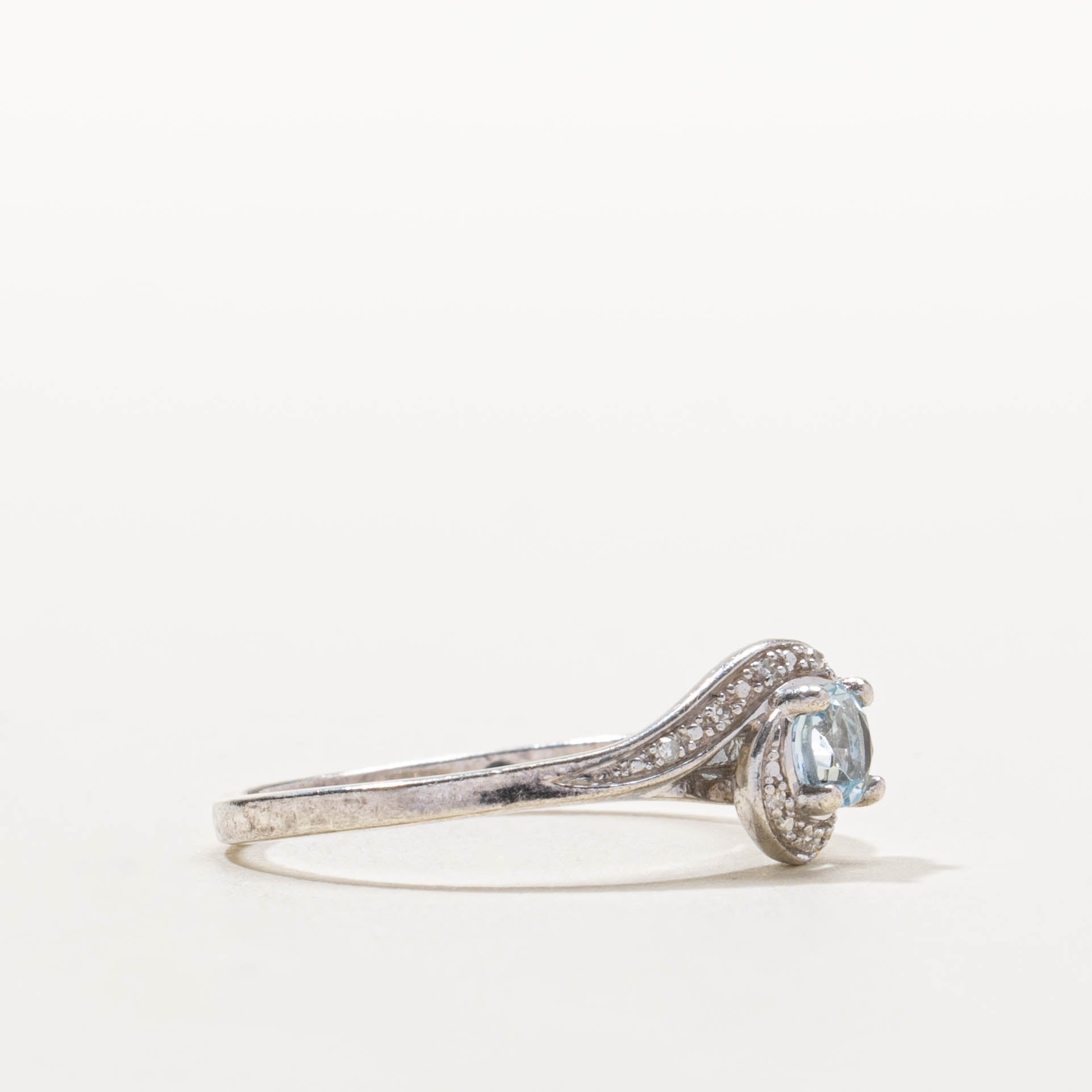 10k Aquamarine & Diamond Halo Bypass Ring | 0.40ct, 0.04ctw | SZ 9