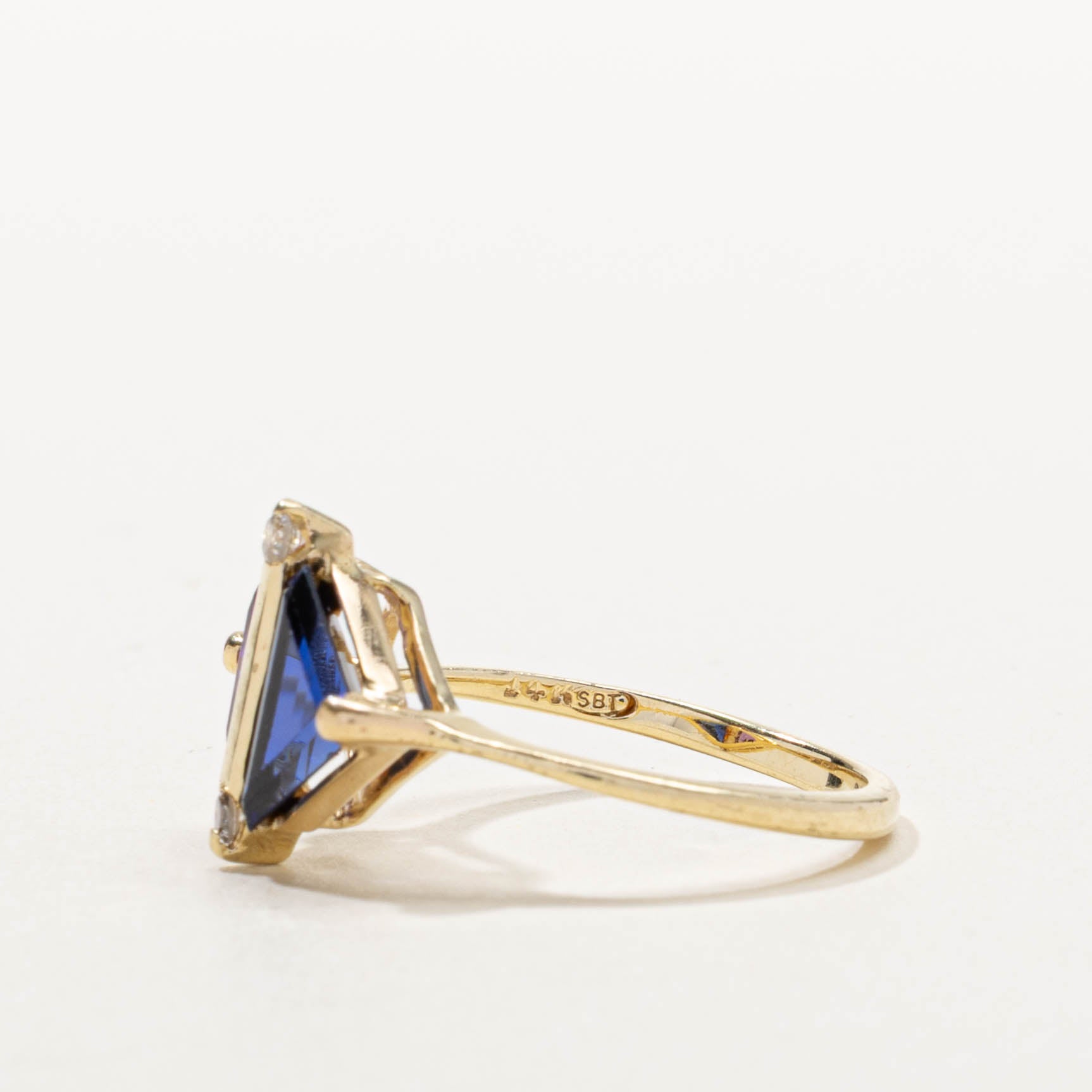 14k Amethyst, Synthetic Sapphire & Diamond Accented Ring | 1.90ctw, 0.05ctw | SZ 6.25