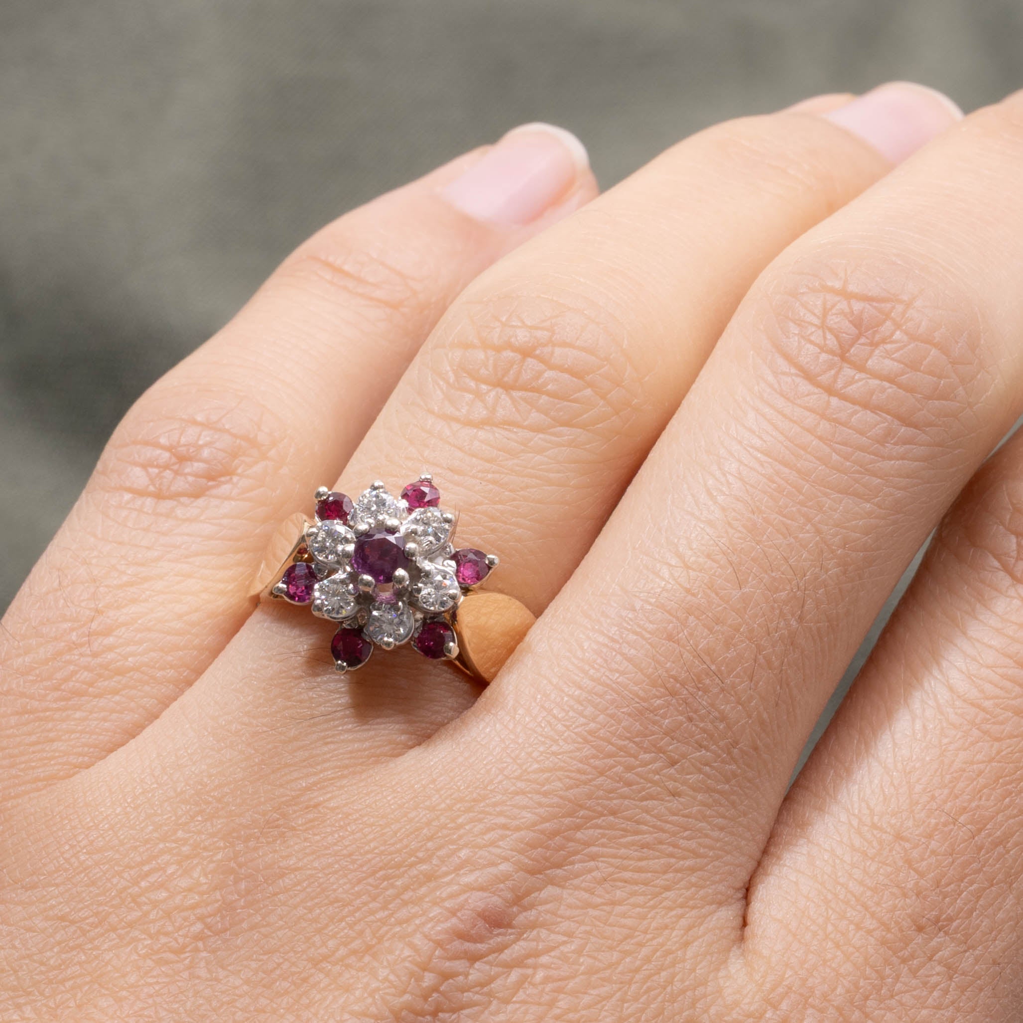 14k Ruby & Diamond Floral Cluster Ring | 0.54ctw, 0.30ctw | SZ 6.75