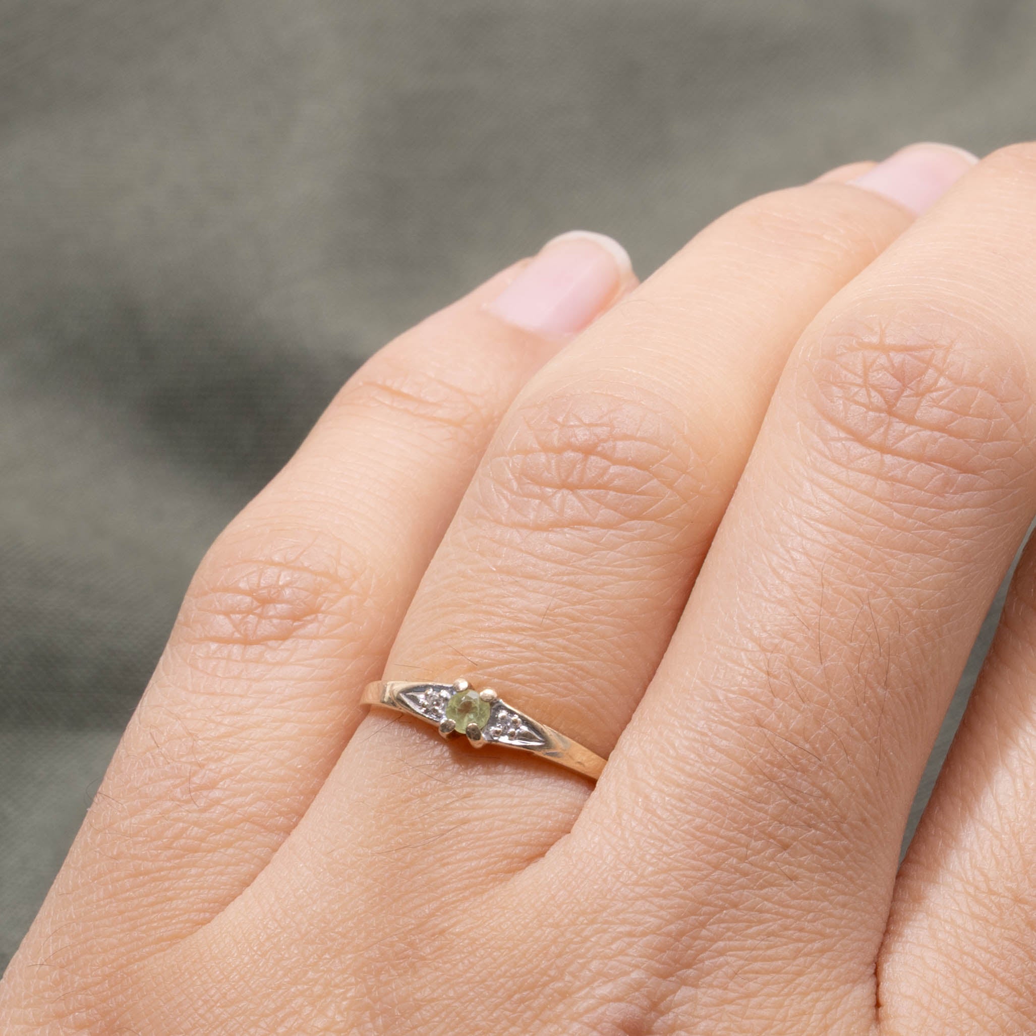 10k Peridot & Diamond Accented Petite Ring | 0.08ct, 0.01ctw | SZ 5.75
