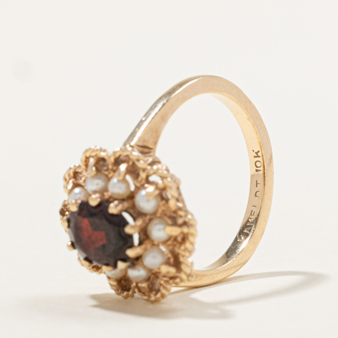 10k Garnet & Seed Pearl Halo Floral Ring | 1.25ct | SZ 5.75