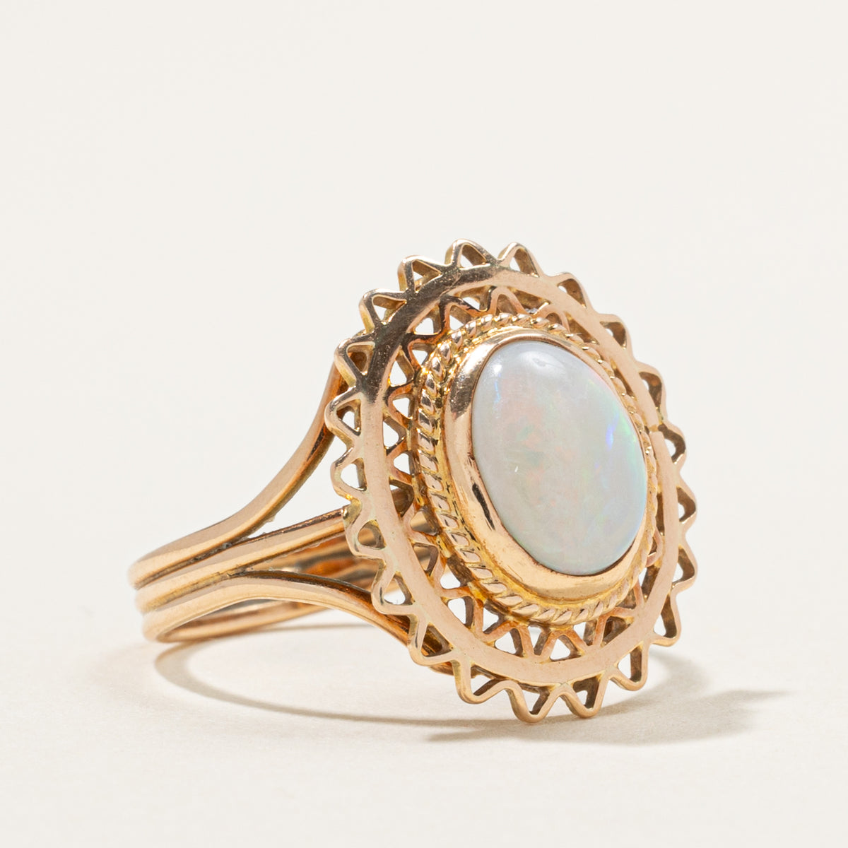 14k Bezel Set Opal Openwork & Rope Ring | 1.10ct | SZ 6