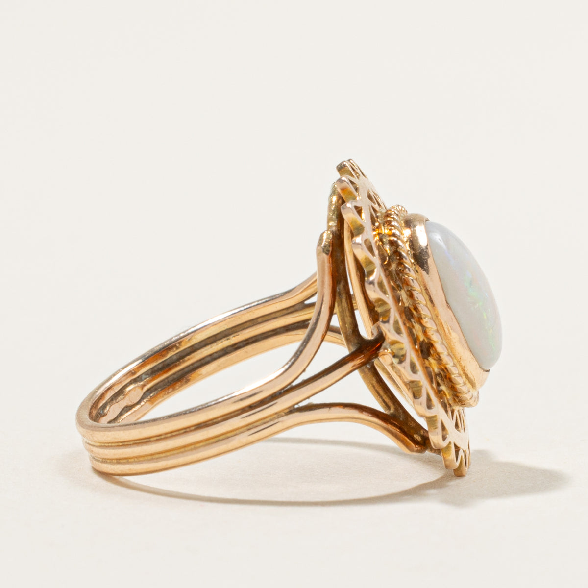 14k Bezel Set Opal Openwork & Rope Ring | 1.10ct | SZ 6