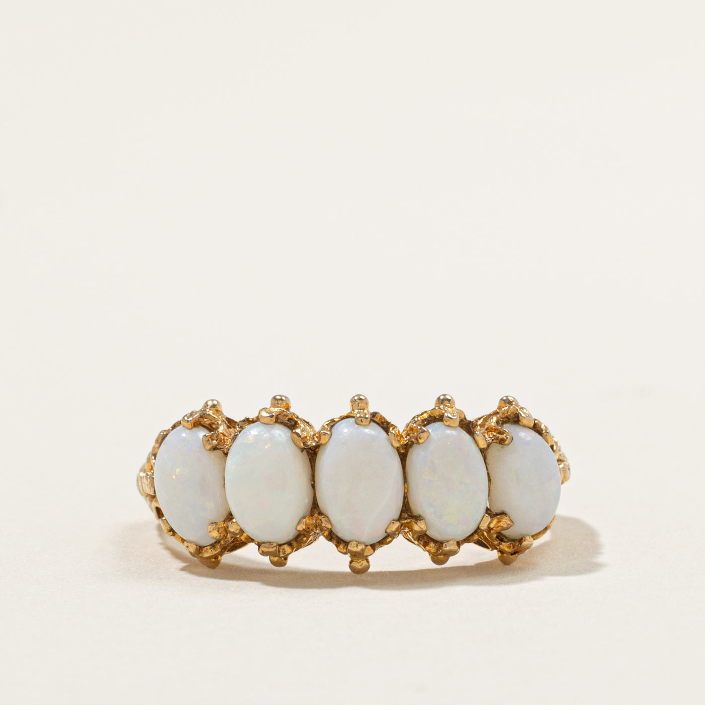 1973 Birmingham 9k Five Stone Opal Textured Ring | 1.85ctw | SZ 8.5