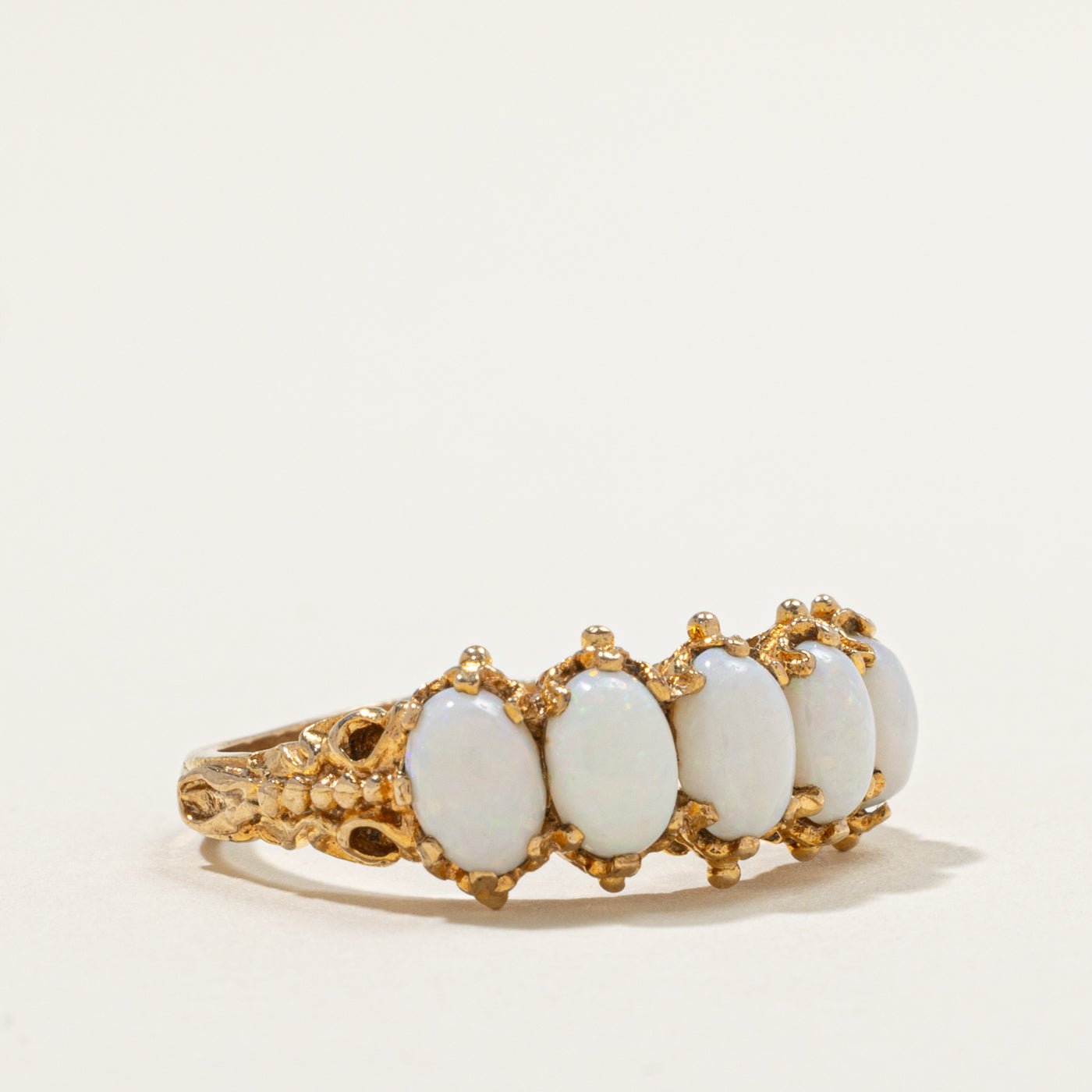 1973 Birmingham 9k Five Stone Opal Textured Ring | 1.85ctw | SZ 8.5